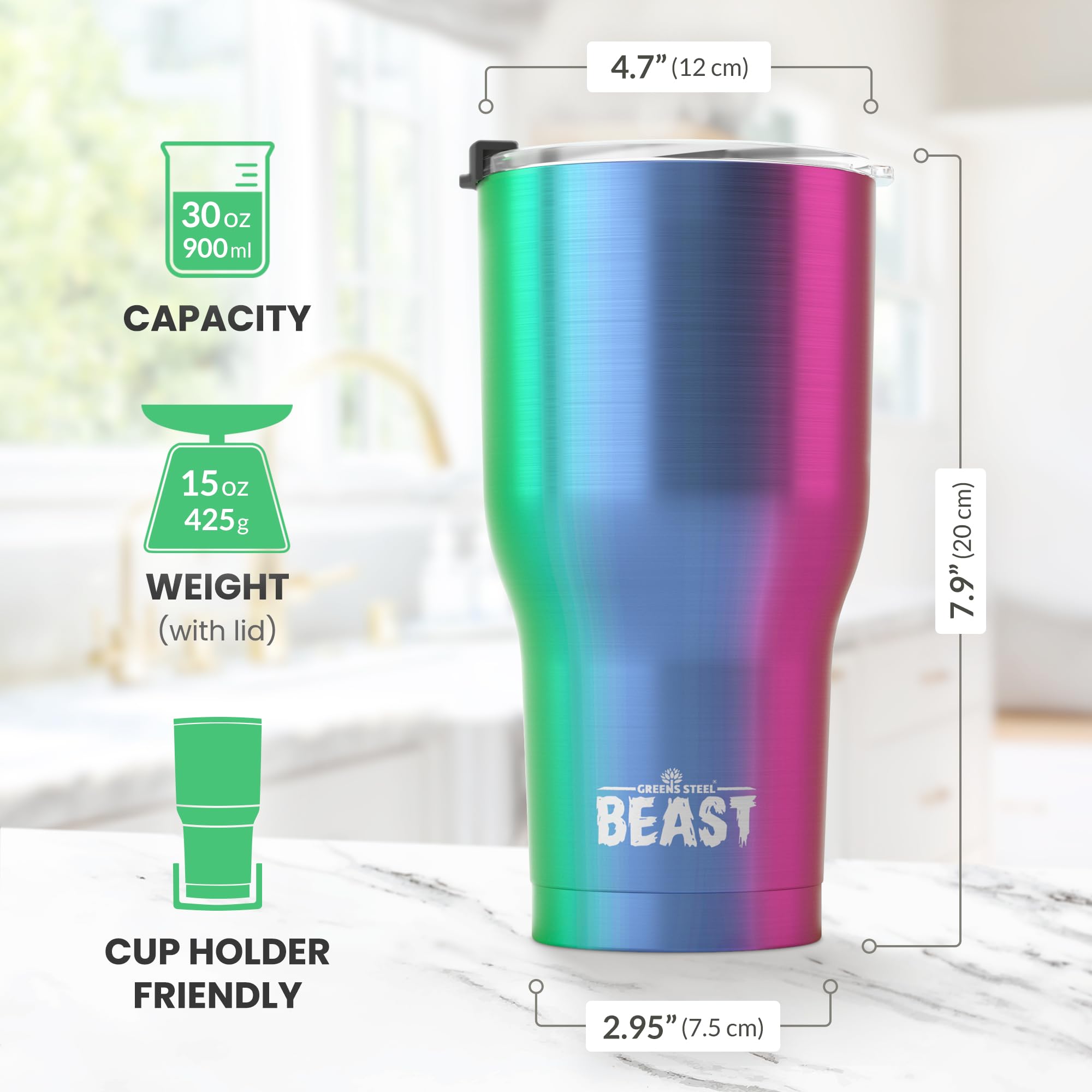 Foto 8 pulgar | Tumbler Greens Steel Beast 887 ml con Aislamiento Al Vacío - Venta Internacional