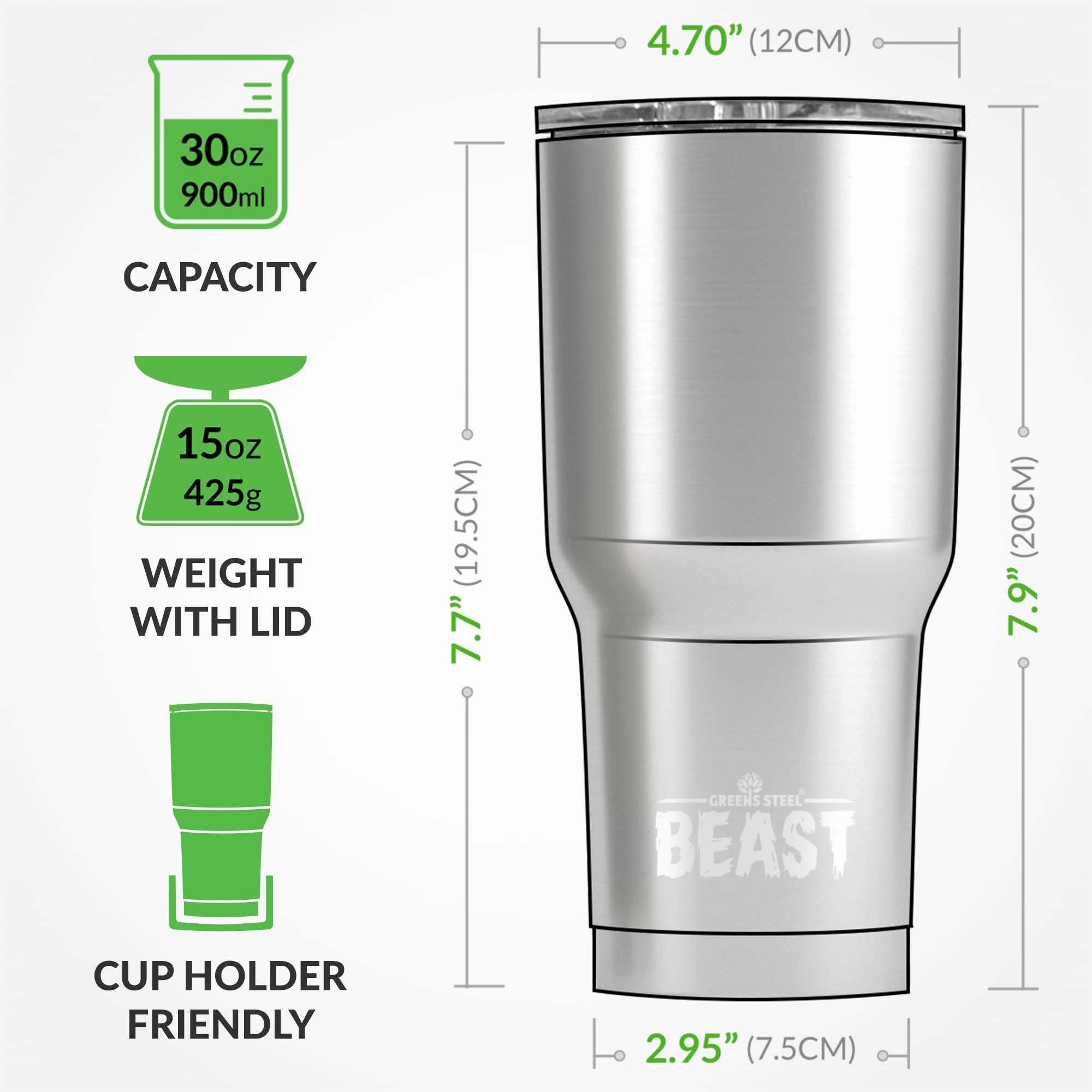 Foto 7 | Tumbler Greens Steel Beast 887 ml con Aislamiento al Vacío - Venta Internacional