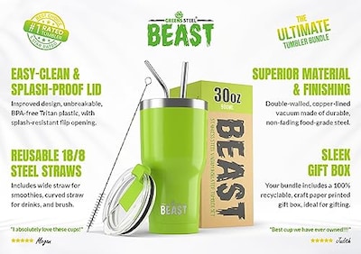 Foto 5 | Taza para Café Tumbler Greens Steel Beast de 30 Onzas con Aisl - Venta Internacional