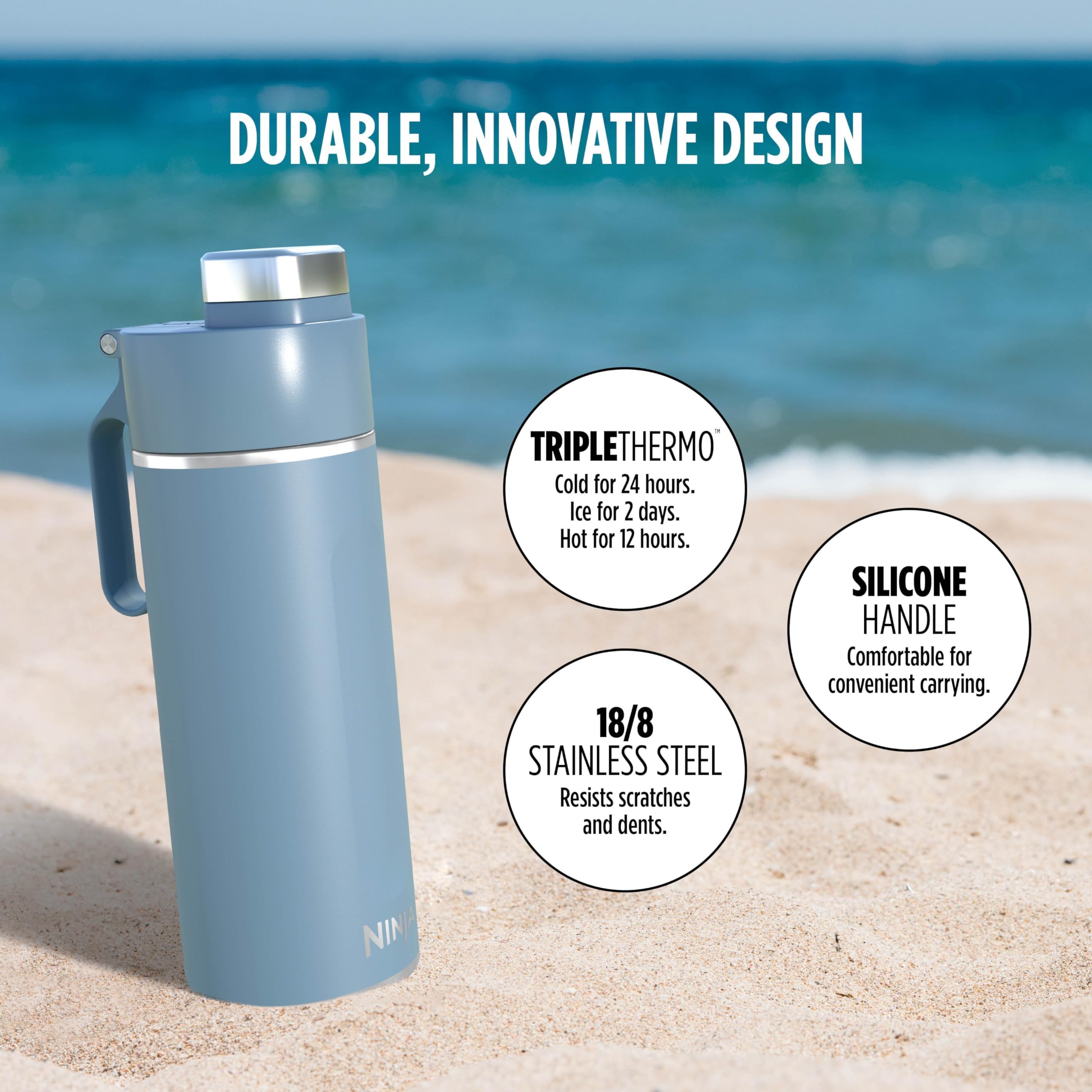 Foto 6 pulgar | Botella de Agua Ninja Thirsti Travel 530 ml de Acero Inoxidable Azul - Venta Internacional