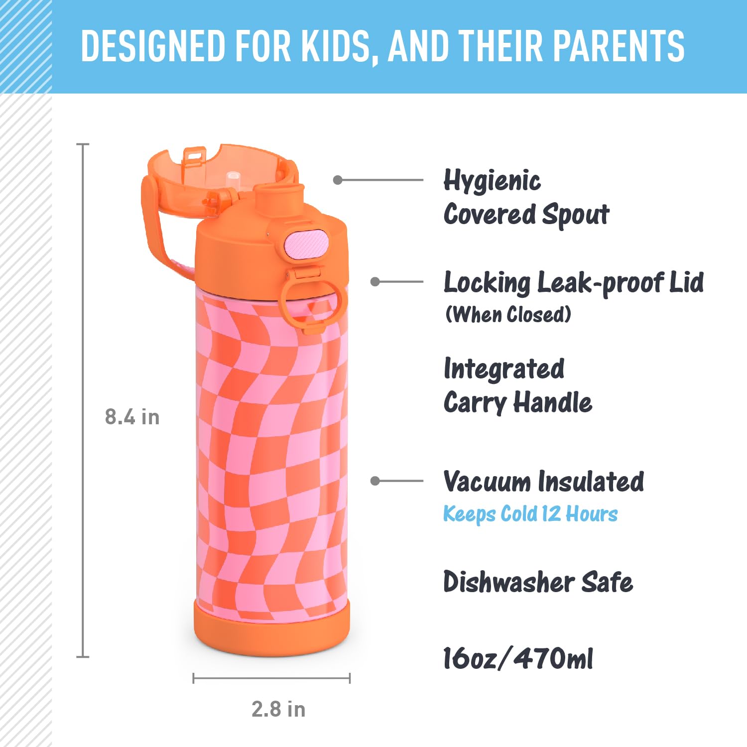 Foto 3 pulgar | Botella con Aislamiento al Vacío Thermos Funtainer Wavy Checkers De 473 Ml - Venta Internacional