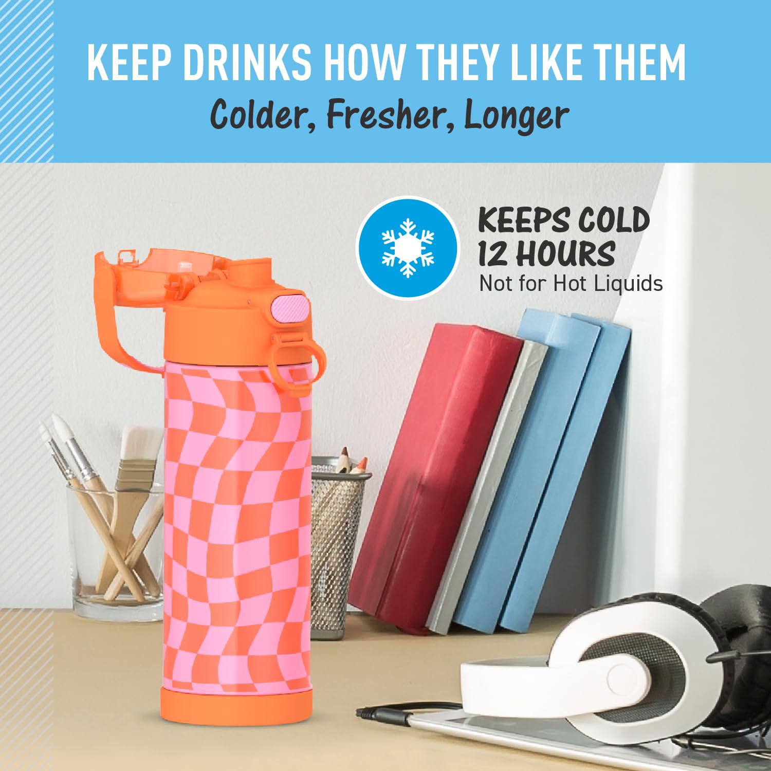 Foto 6 pulgar | Botella con Aislamiento al Vacío Thermos Funtainer Wavy Checkers De 473 Ml - Venta Internacional