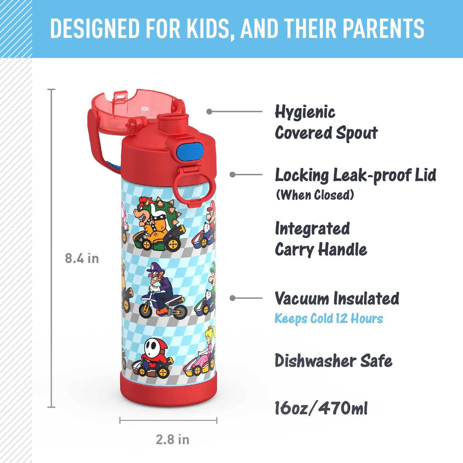 Foto 3 pulgar | Botella con Aislamiento al Vacío Thermos Funtainer 473 ml Mario - Venta Internacional