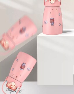 Foto 2 | Termo Kawaii De 750ml Con Popote Estampas Y Charms Resistente Rosa