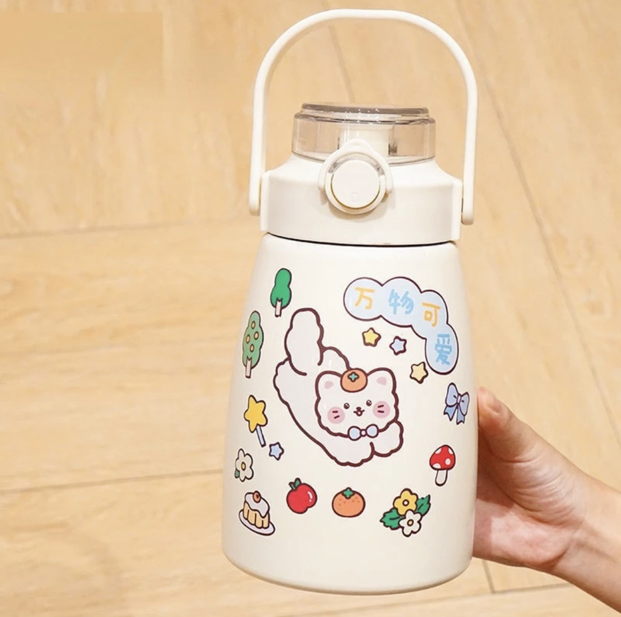 Foto 5 pulgar | Termo Kawaii De 750ml Con Popote Estampas Y Charms Resistente