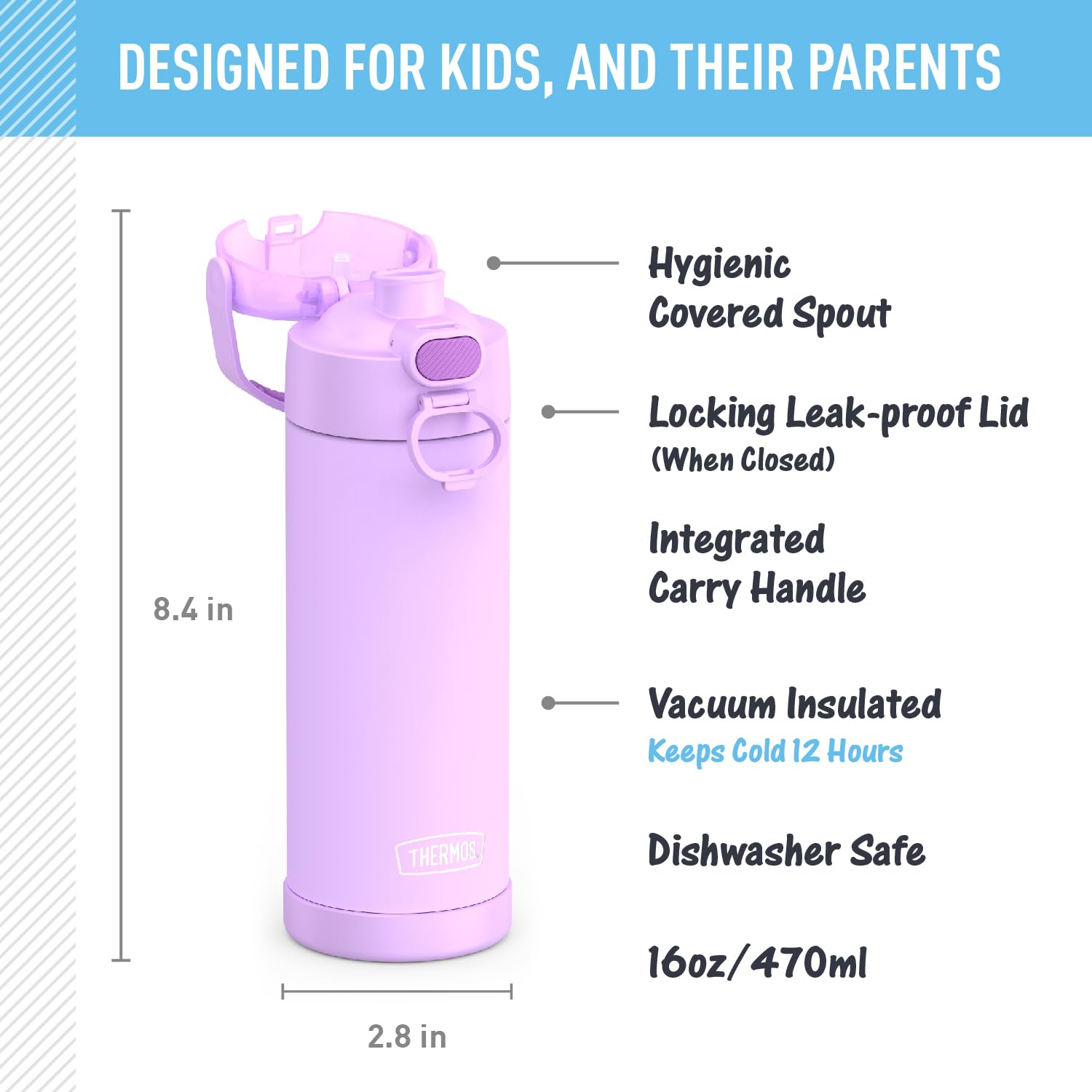 Foto 3 pulgar | Botella Termo Aislante al Vacío Thermos Funtainer 473 ml Neon Purple - Venta Internacional