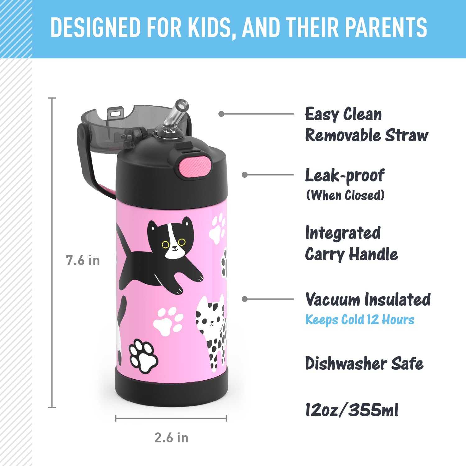 Foto 3 pulgar | Botella de Agua Thermos Funtainer Kittens 350 ml Kids Stainer Stainer - Venta Internacional