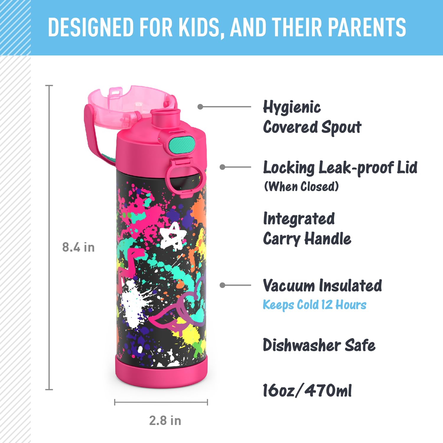 Foto 2 | Botella con Aislamiento al Vacío Thermos Funtainer 473 ml Graffiti Girl - Venta Internacional