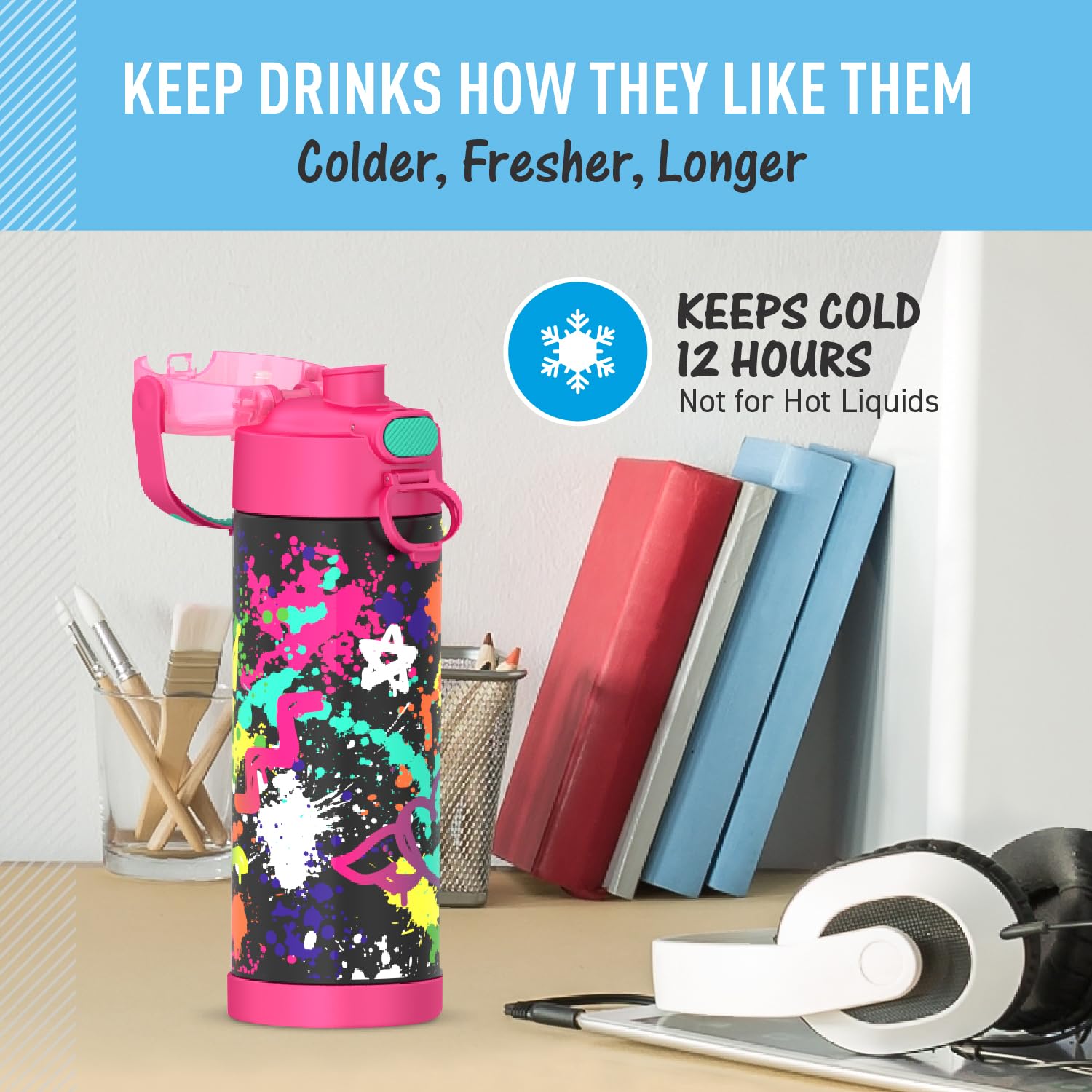 Foto 6 pulgar | Botella con Aislamiento al Vacío Thermos Funtainer 473 ml Graffiti Girl - Venta Internacional