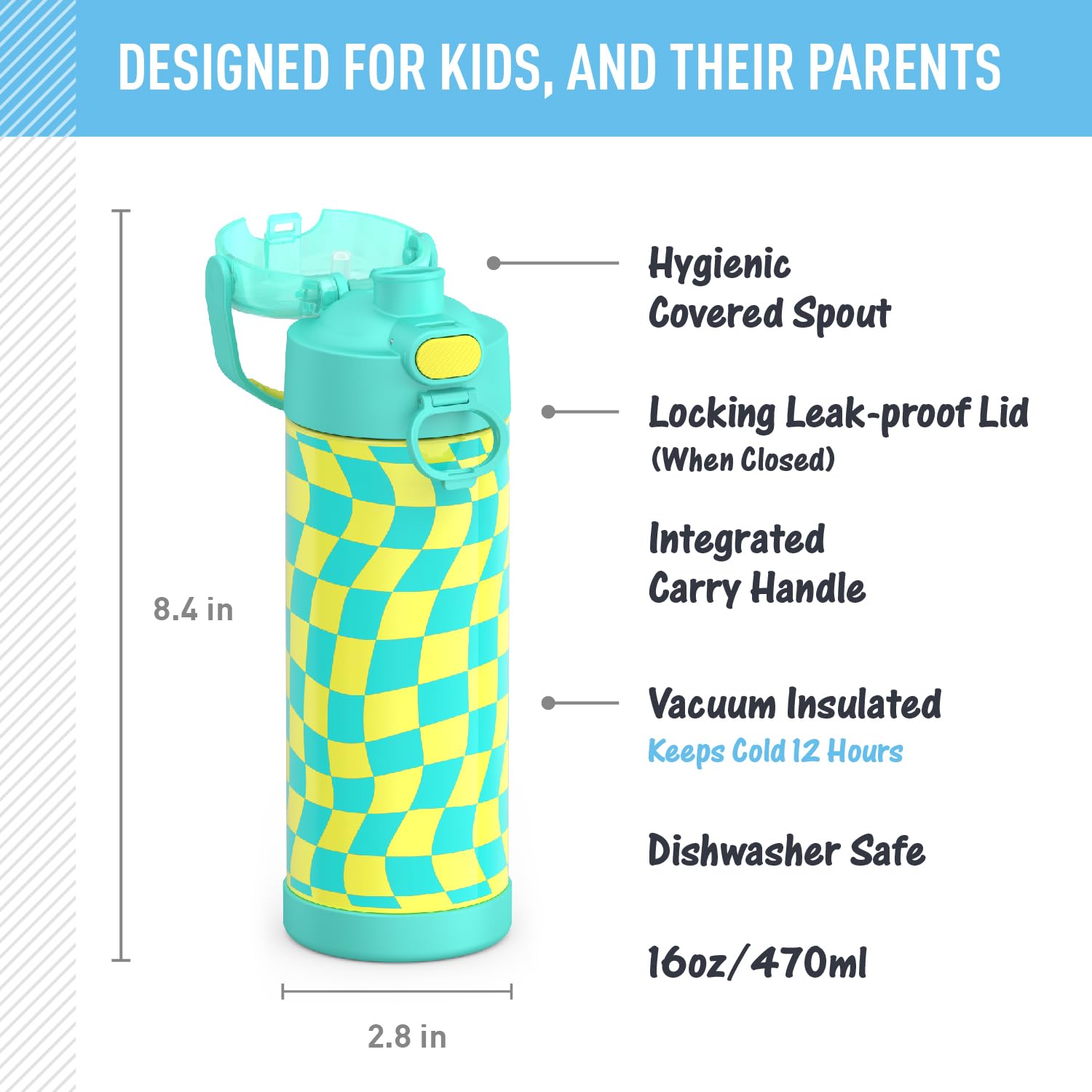 Foto 3 pulgar | Botella con Aislamiento al Vacío Thermos Funtainer Wavy Checkers de 473 Ml - Venta Internacional