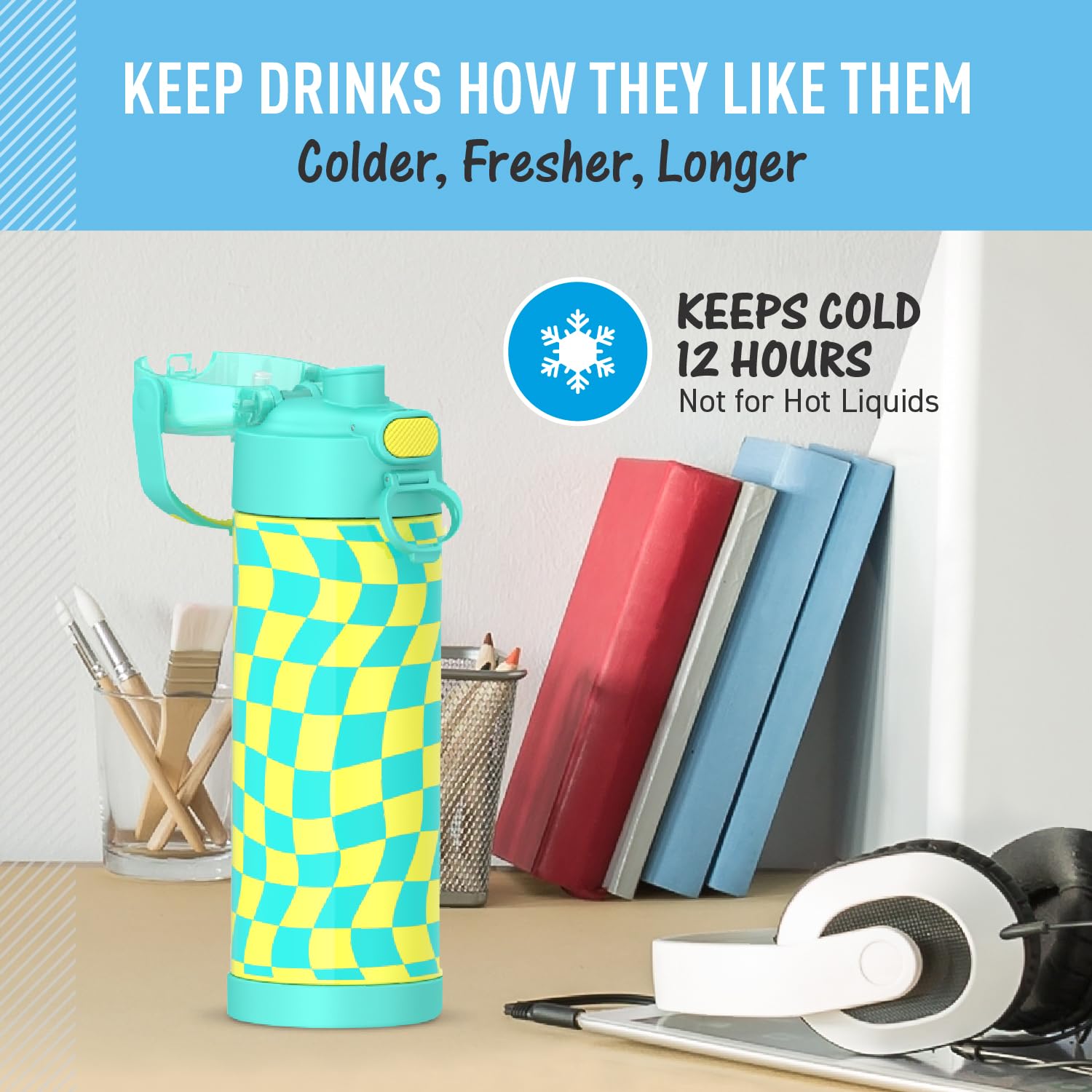 Foto 6 pulgar | Botella con Aislamiento al Vacío Thermos Funtainer Wavy Checkers de 473 Ml - Venta Internacional