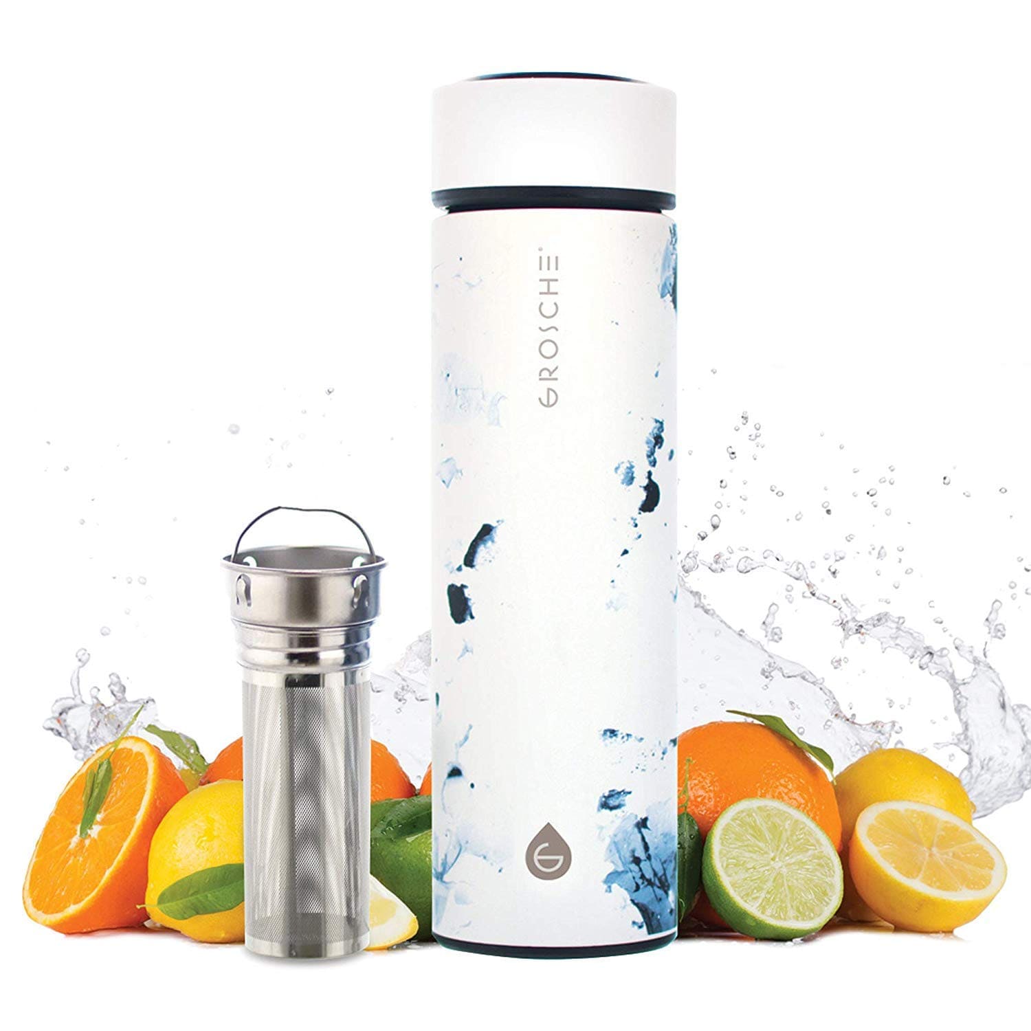 Infusor de Viaje Thermos Grosche Chicago 450 Ml Mármol Blanco - Venta Internacional $799