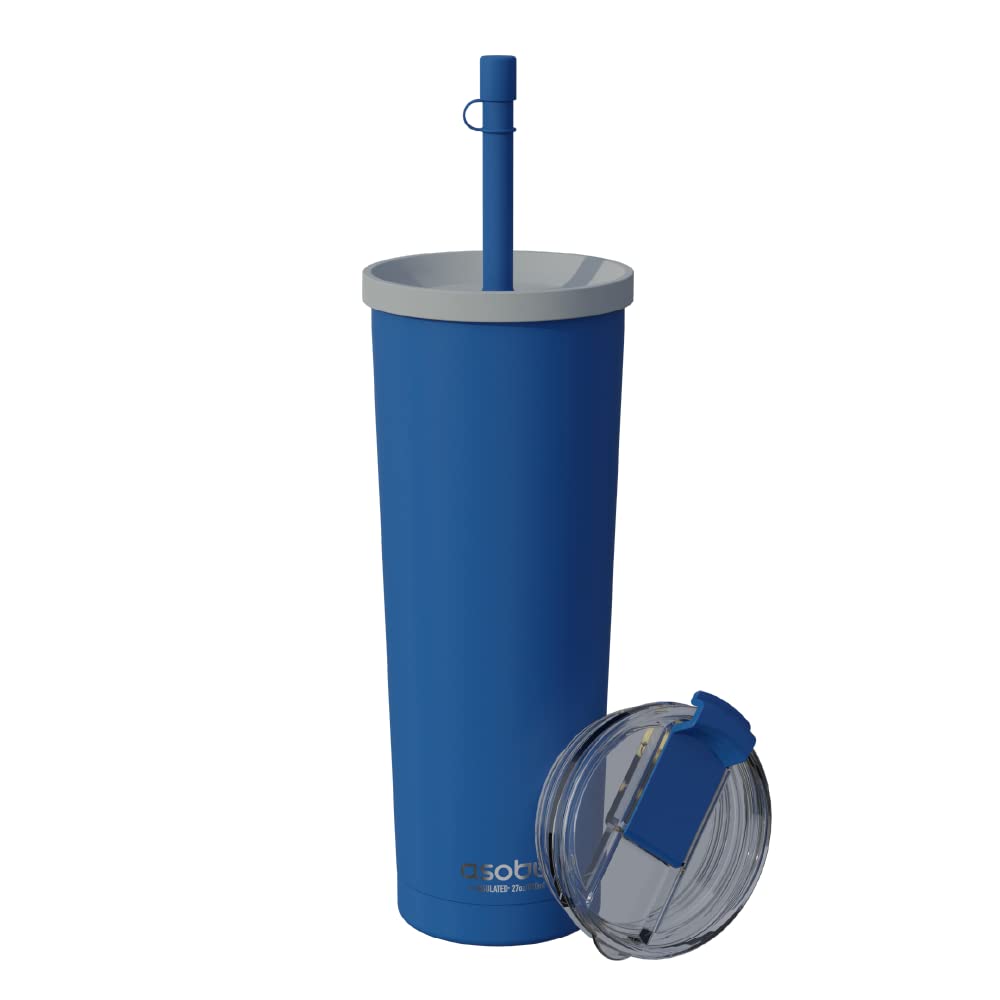 Vaso Asobu Ocean De Acero Inoxidable De 800 Ml Con Tapa Con Pajita, Color Azul - Venta Internacional.