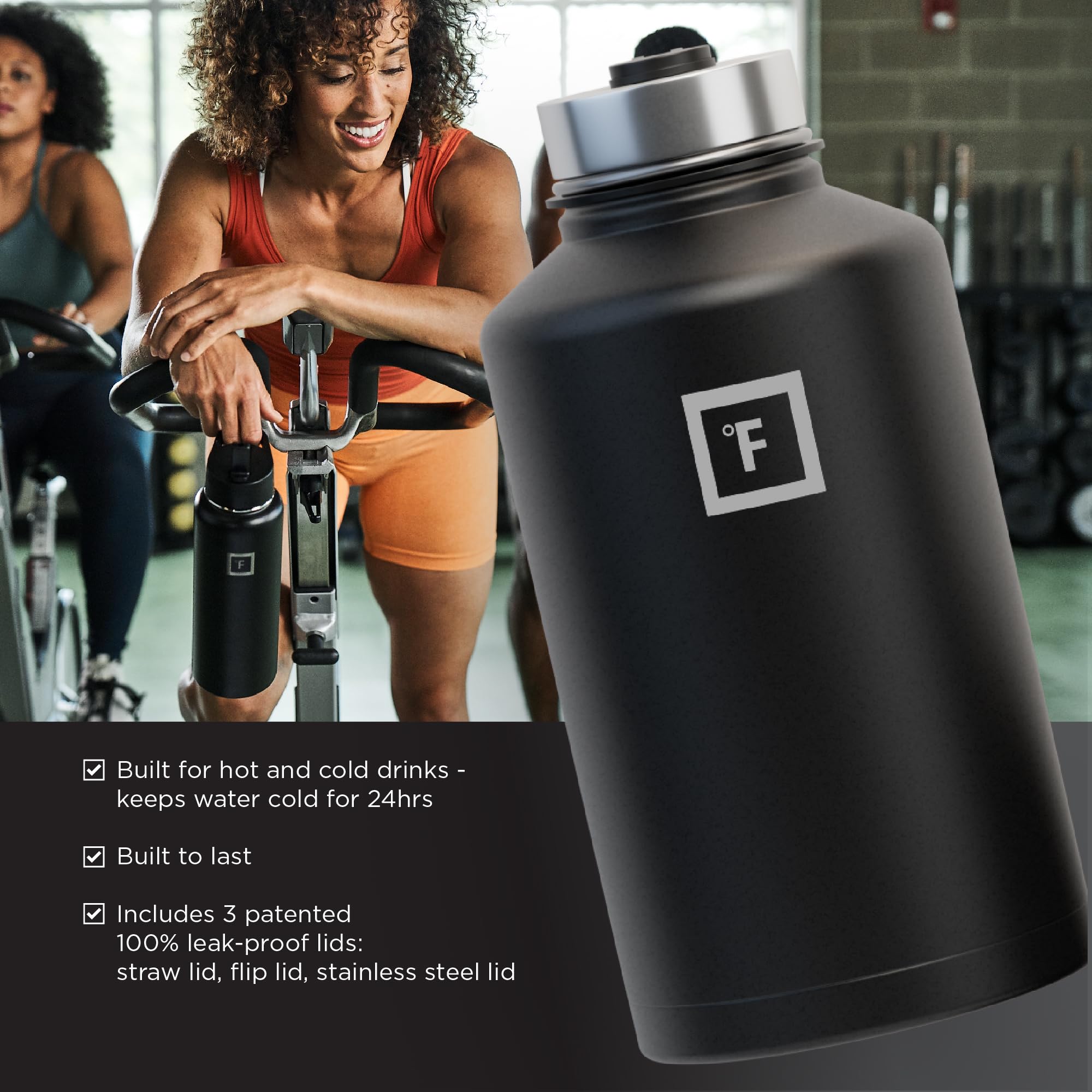Foto 3 pulgar | Botella De Agua Iron °flask Para Acampar Y Hacer Senderismo, 1,9 L, Con 3 Tapas De Pajita - Venta Internacional.