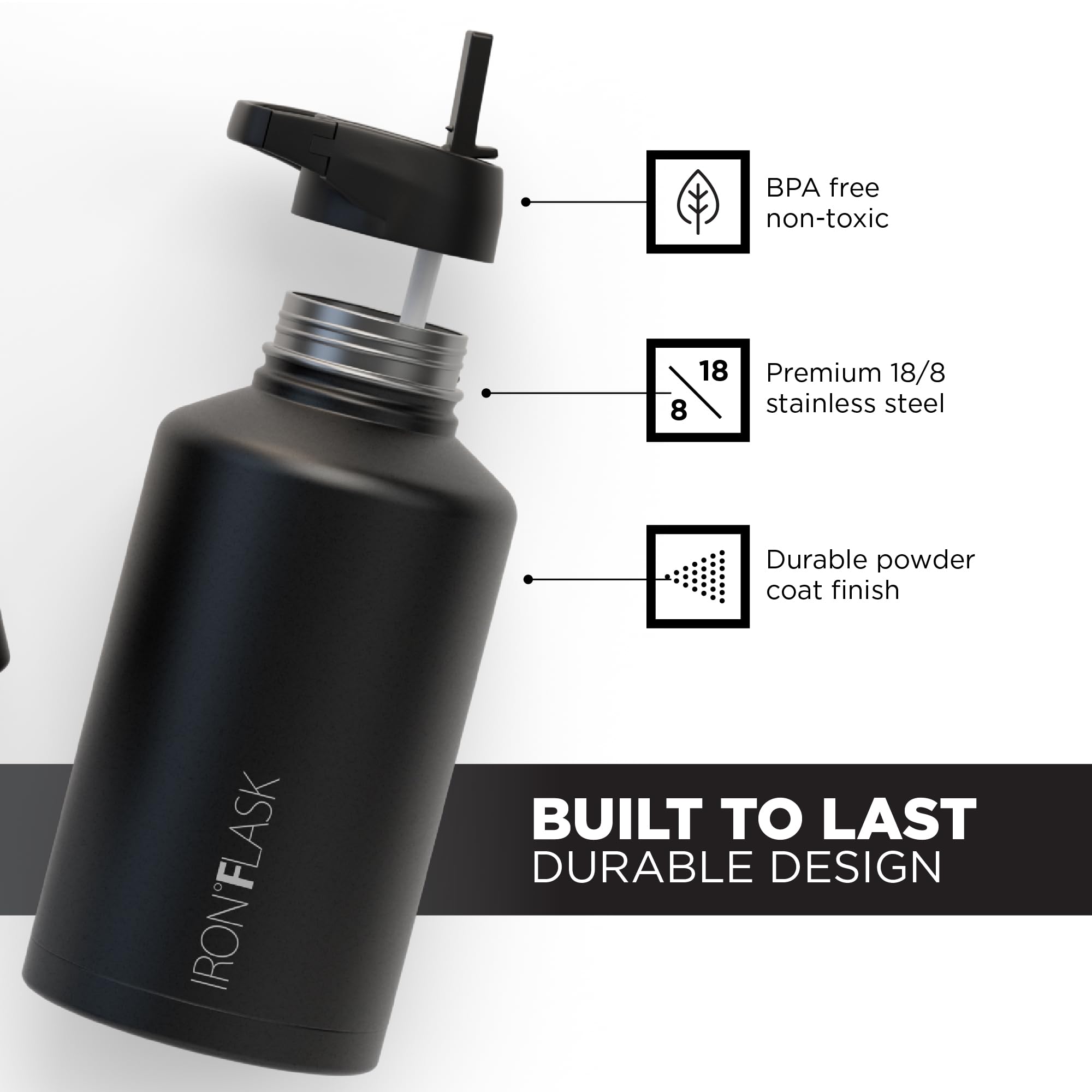 Foto 5 pulgar | Botella De Agua Iron °flask Para Acampar Y Hacer Senderismo, 1,9 L, Con 3 Tapas De Pajita - Venta Internacional.