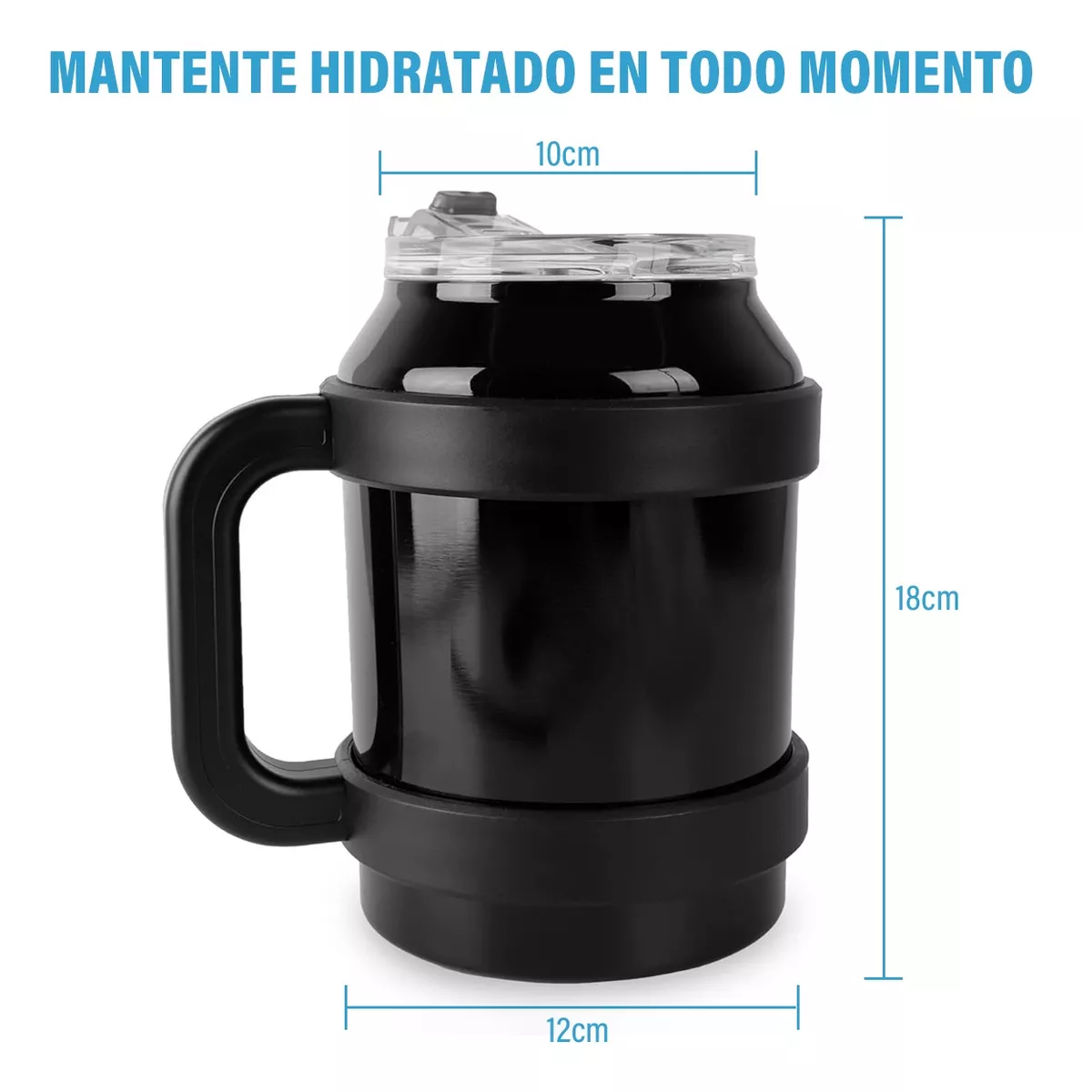Foto 4 pulgar | Vaso Térmico de Acero Inoxidable Negro de 50 oz con Popote y Asa