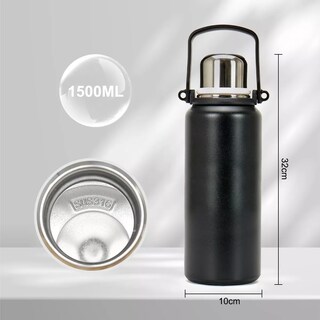 Foto 2 | Termo de Acero Inoxidable Negro de 1500 ml con Tapa a Prueba de Fugas y Asa