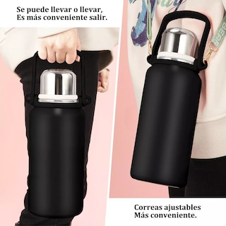 Foto 3 | Termo de Acero Inoxidable Negro de 1500 ml con Tapa a Prueba de Fugas y Asa