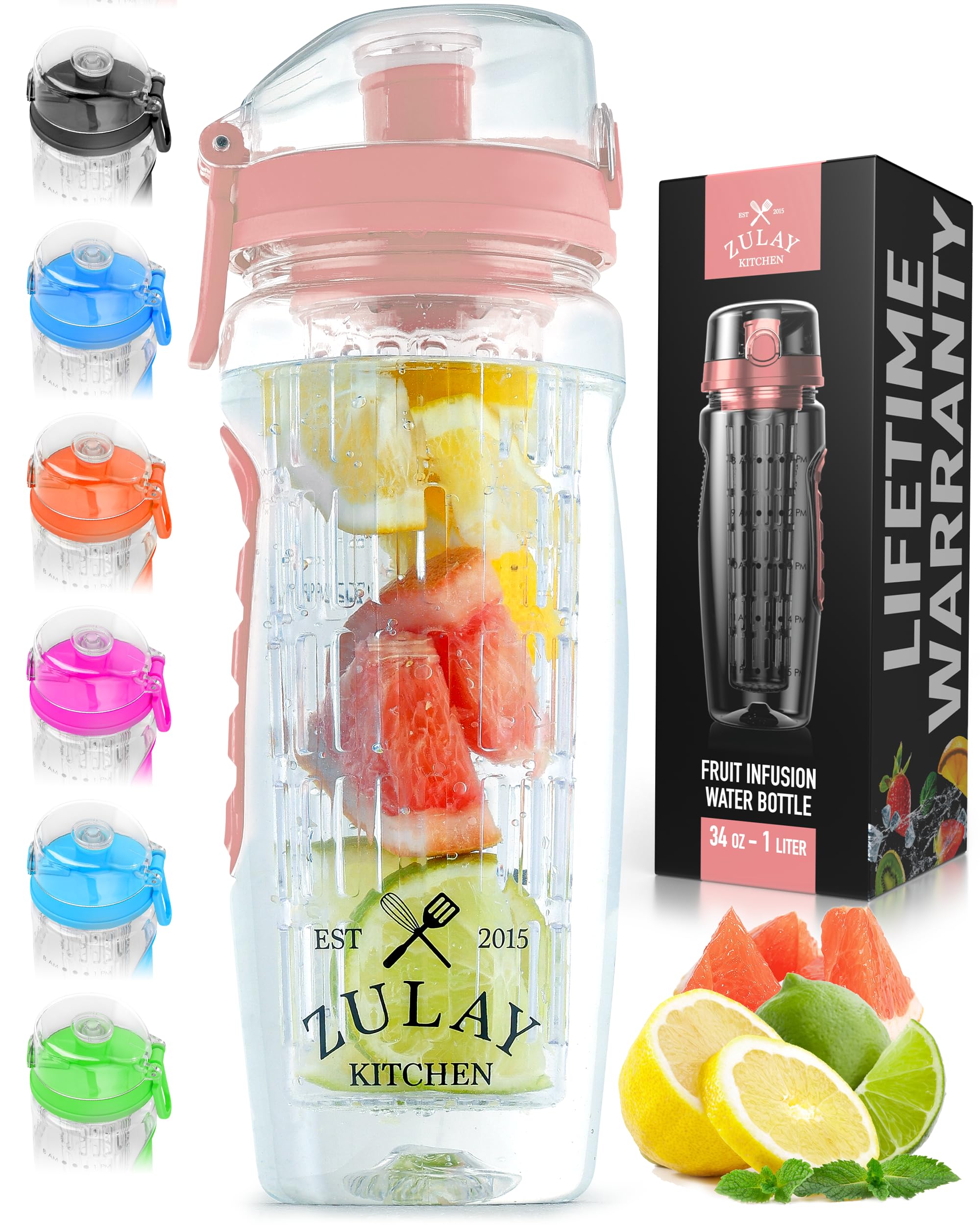 Foto 2 pulgar | Botella De Agua Zulay De 1 Litro Con Infusor De Fruta, A Prueba De Fugas, Color Rosa - Venta Internacional.
