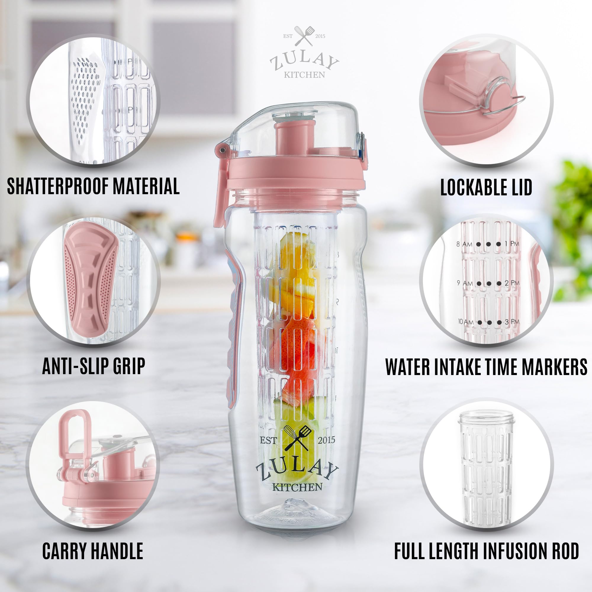 Foto 3 pulgar | Botella De Agua Zulay De 1 Litro Con Infusor De Fruta, A Prueba De Fugas, Color Rosa - Venta Internacional.