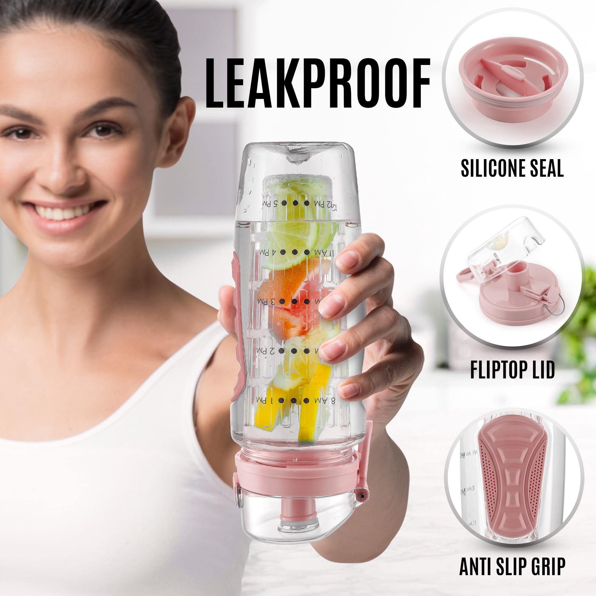 Foto 5 pulgar | Botella De Agua Zulay De 1 Litro Con Infusor De Fruta, A Prueba De Fugas, Color Rosa - Venta Internacional.