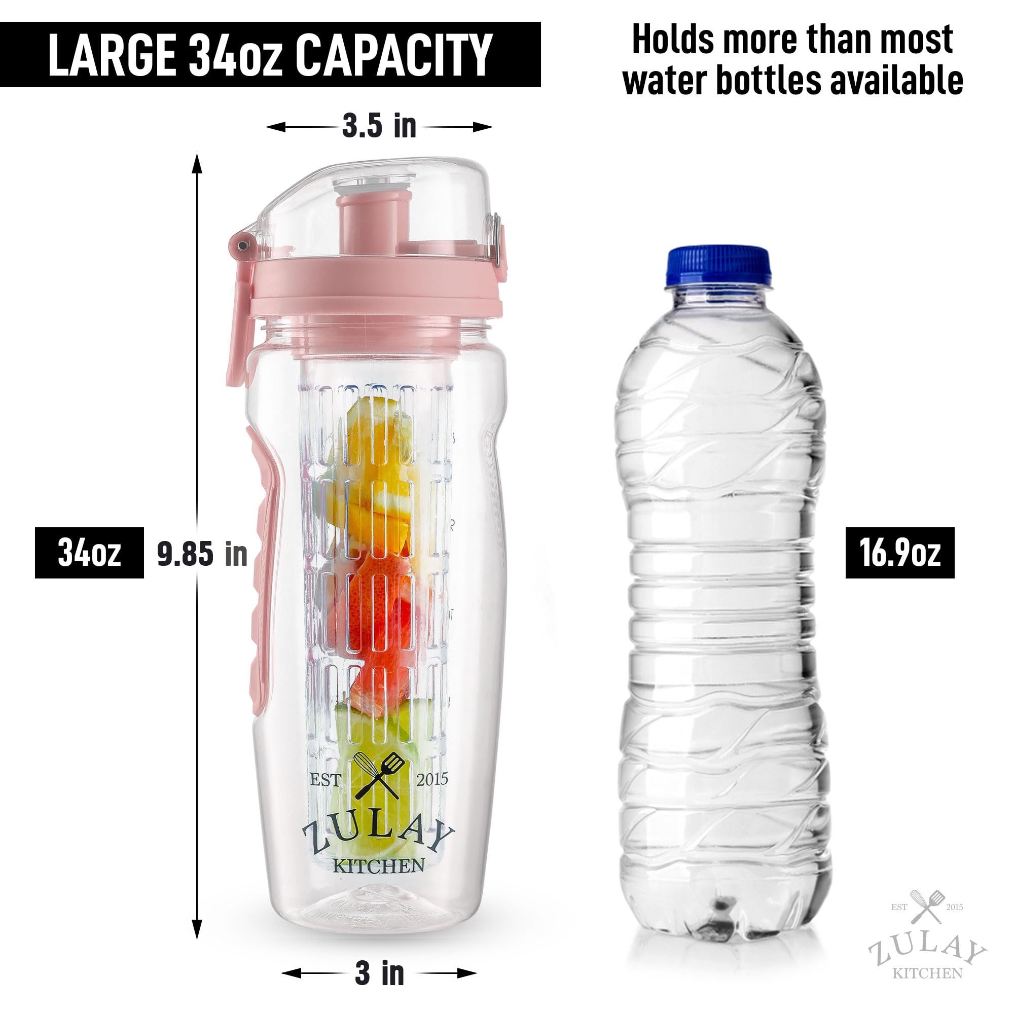 Foto 6 pulgar | Botella De Agua Zulay De 1 Litro Con Infusor De Fruta, A Prueba De Fugas, Color Rosa - Venta Internacional.