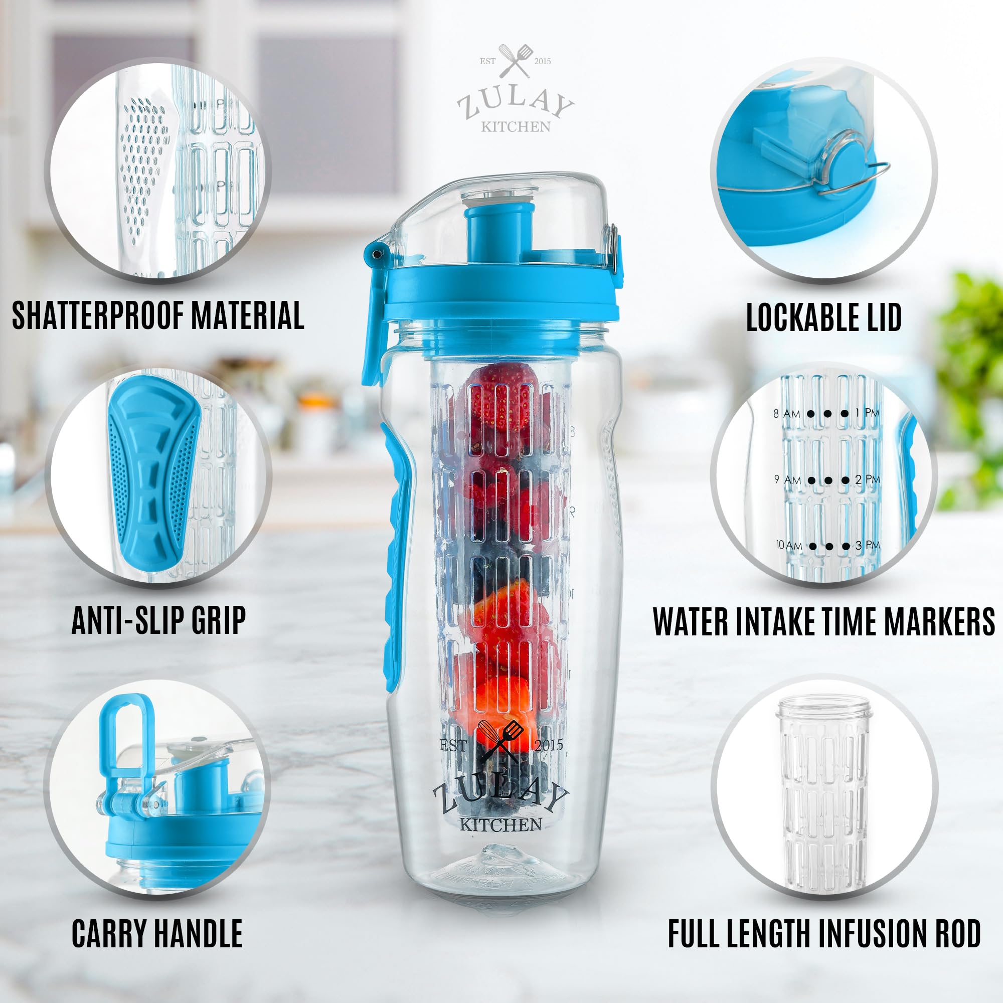 Foto 3 pulgar | Botella De Agua Zulay De 1 Litro Con Infusor De Fruta, A Prueba De Fugas, Color Azul - Venta Internacional.