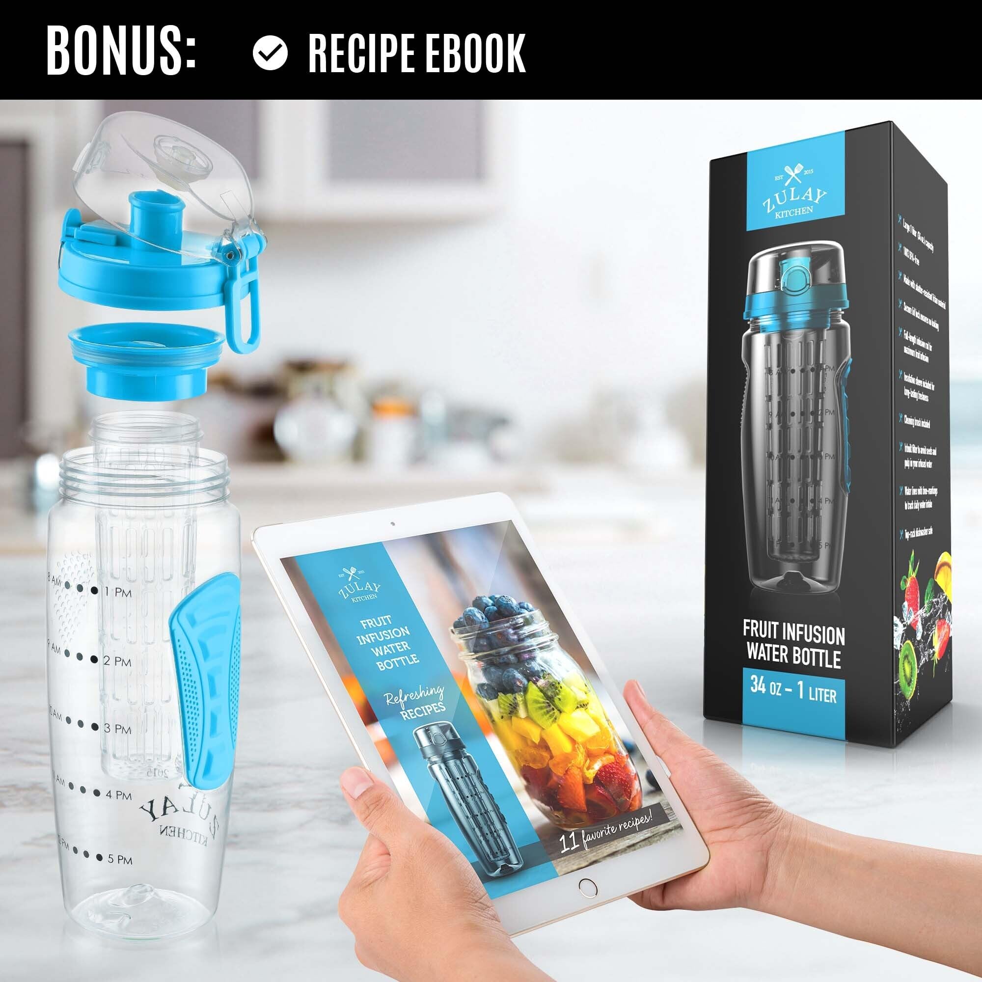 Foto 4 pulgar | Botella De Agua Zulay De 1 Litro Con Infusor De Fruta, A Prueba De Fugas, Color Azul - Venta Internacional.