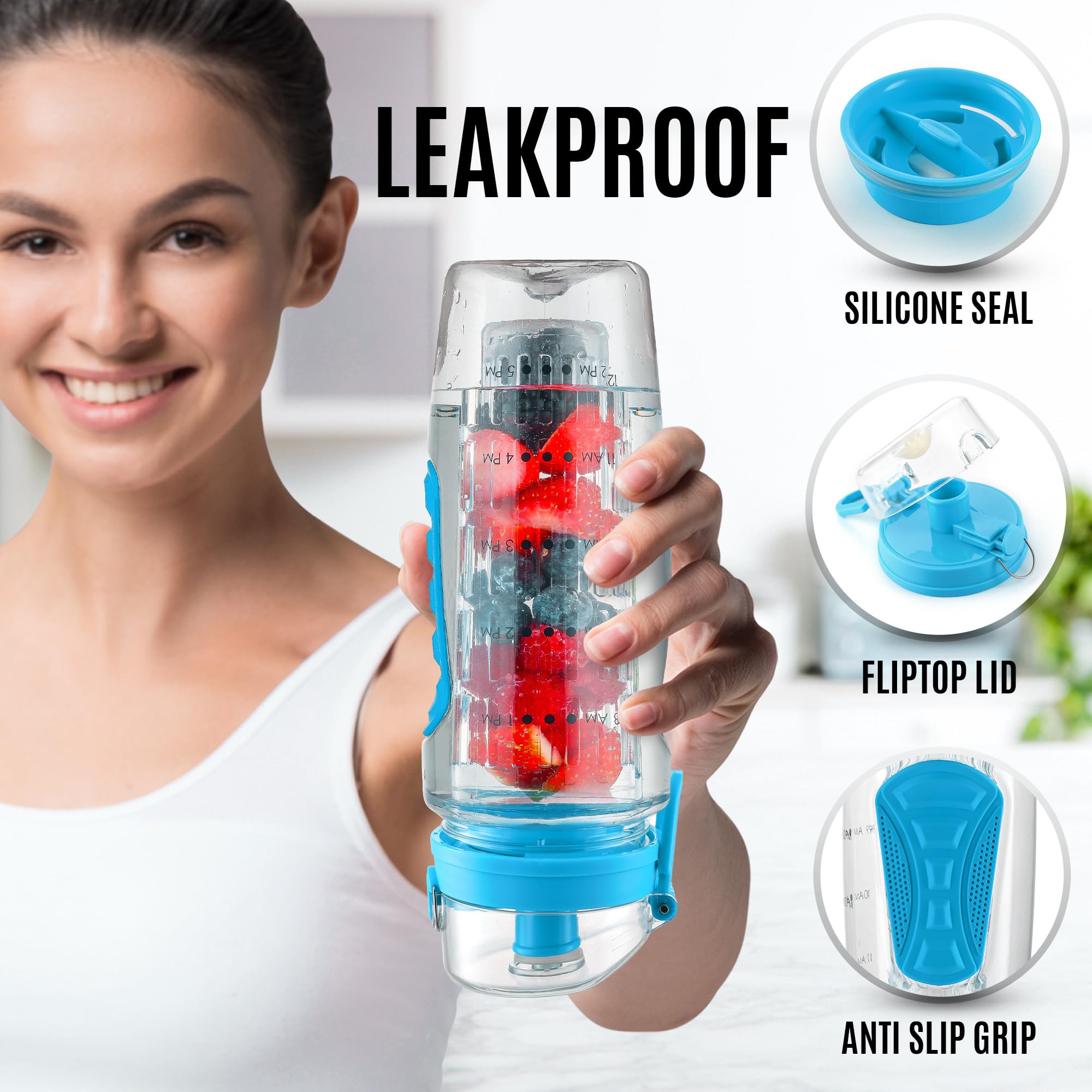 Foto 5 pulgar | Botella De Agua Zulay De 1 Litro Con Infusor De Fruta, A Prueba De Fugas, Color Azul - Venta Internacional.