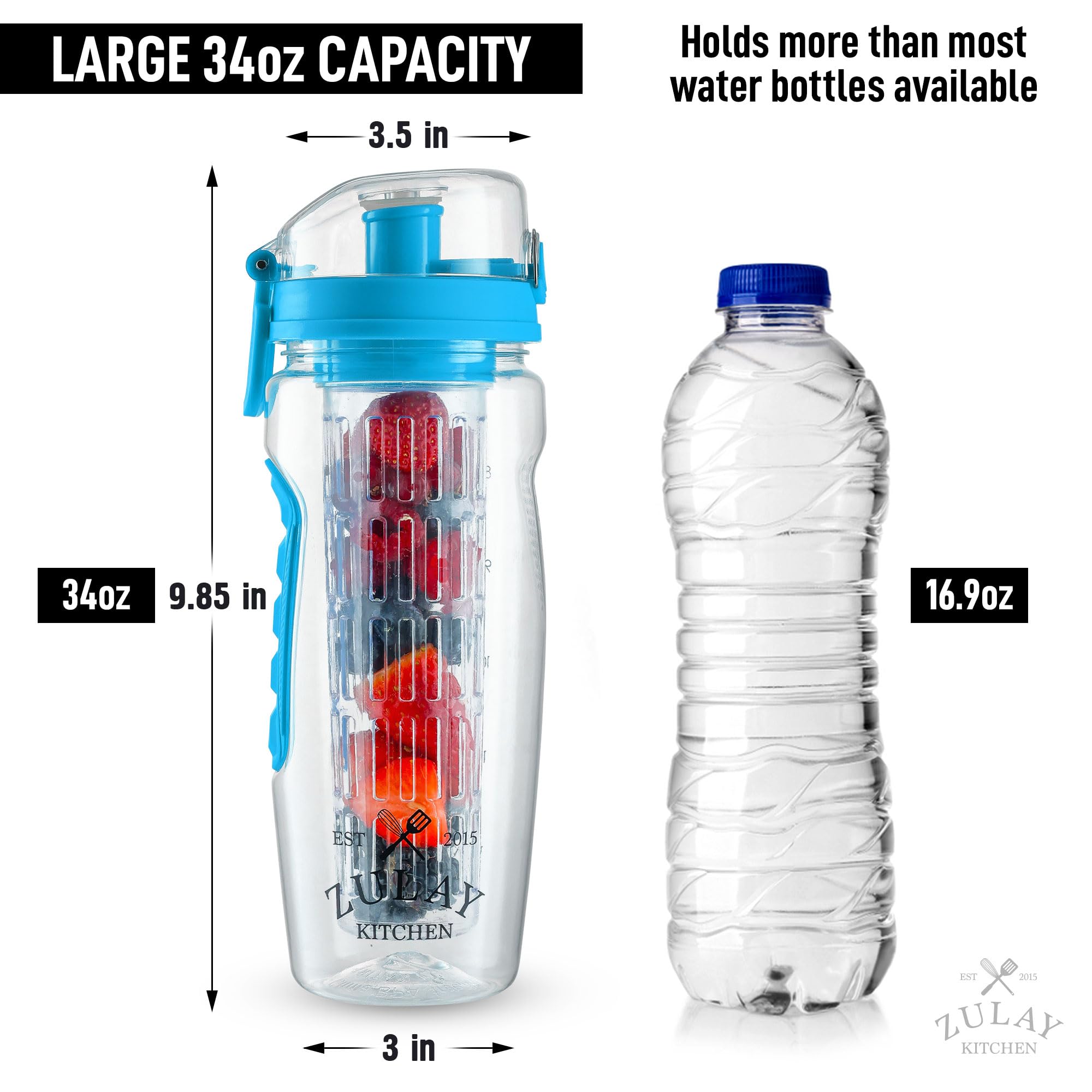 Foto 6 pulgar | Botella De Agua Zulay De 1 Litro Con Infusor De Fruta, A Prueba De Fugas, Color Azul - Venta Internacional.