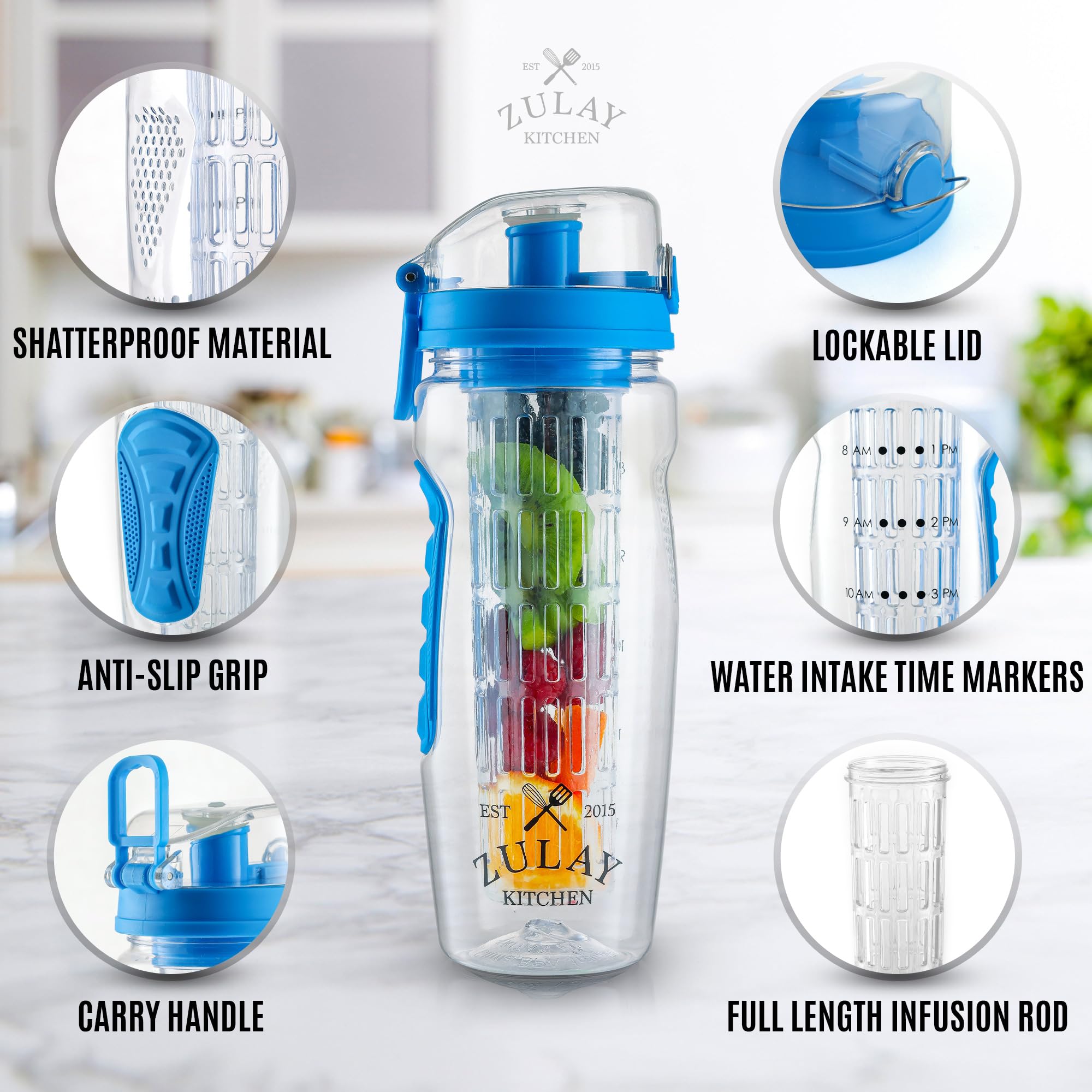 Foto 3 pulgar | Botella De Agua Zulay De 1 Litro Con Infusor De Fruta A Prueba De Fugas, Color Azul Océano - Venta Internacional.