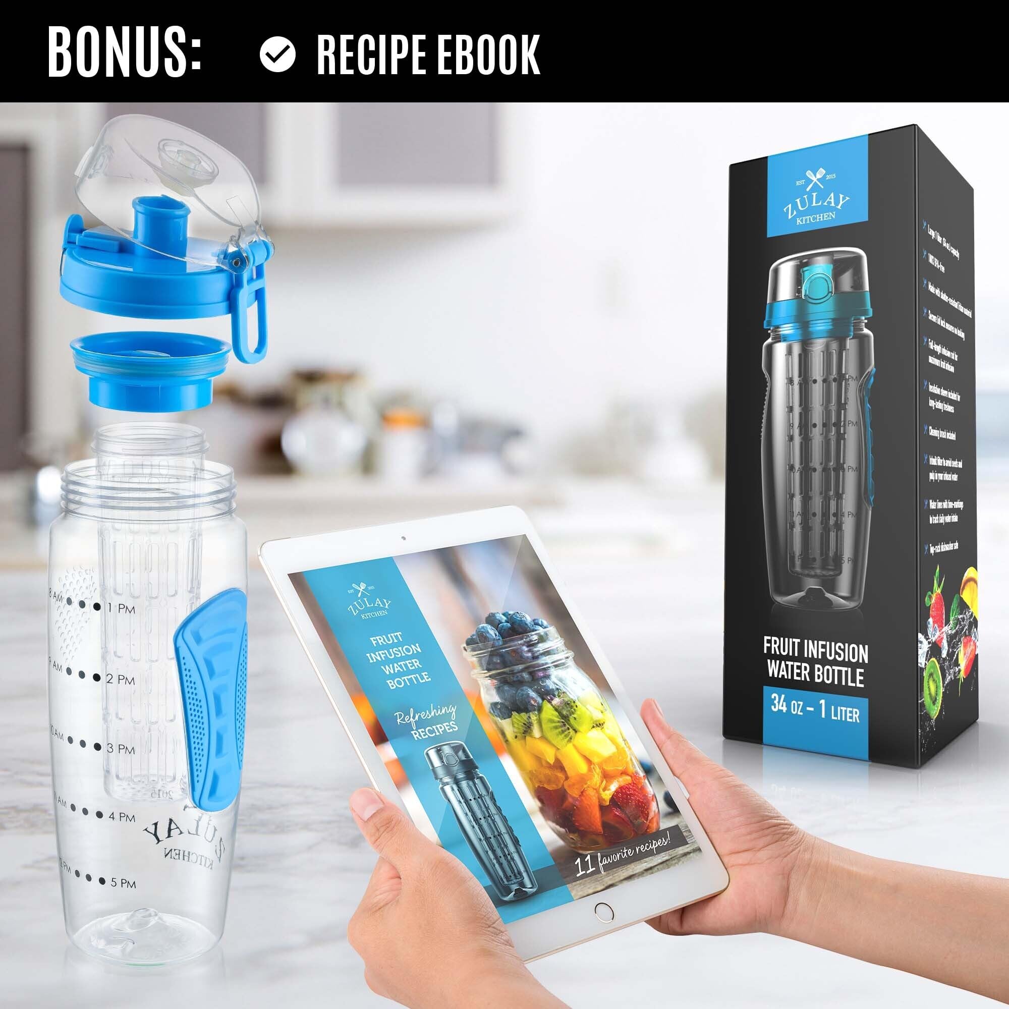 Foto 4 pulgar | Botella De Agua Zulay De 1 Litro Con Infusor De Fruta A Prueba De Fugas, Color Azul Océano - Venta Internacional.