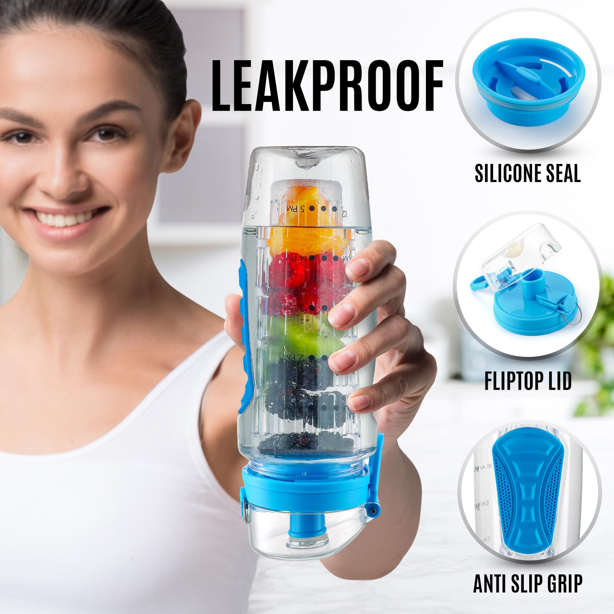 Foto 4 | Botella De Agua Zulay De 1 Litro Con Infusor De Fruta A Prueba De Fugas, Color Azul Océano - Venta Internacional.