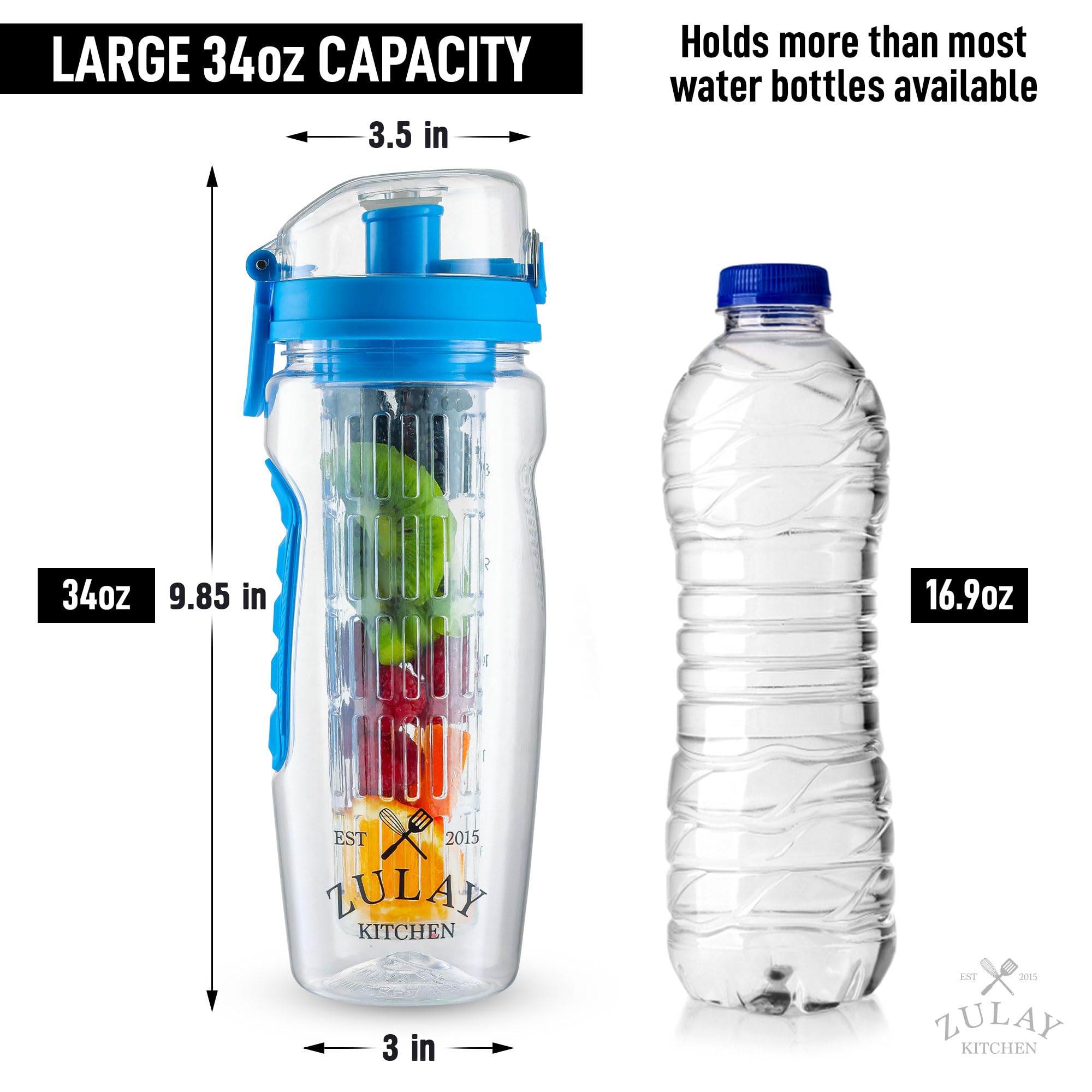 Foto 6 pulgar | Botella De Agua Zulay De 1 Litro Con Infusor De Fruta A Prueba De Fugas, Color Azul Océano - Venta Internacional.