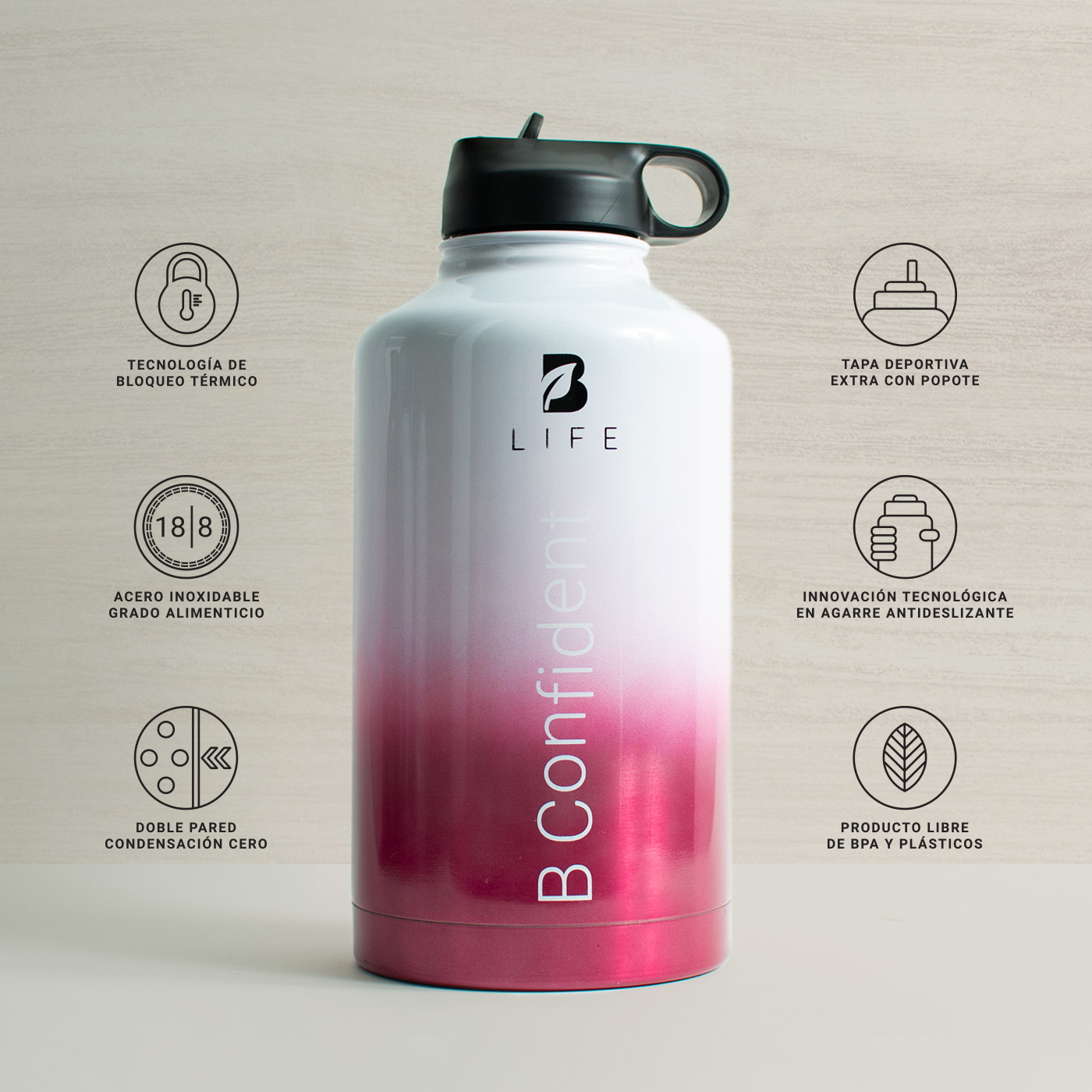 Foto 4 | Botella Térmica Rosa Mantiene Frío y Calor de Acero Inoxidable 2 L B Life
