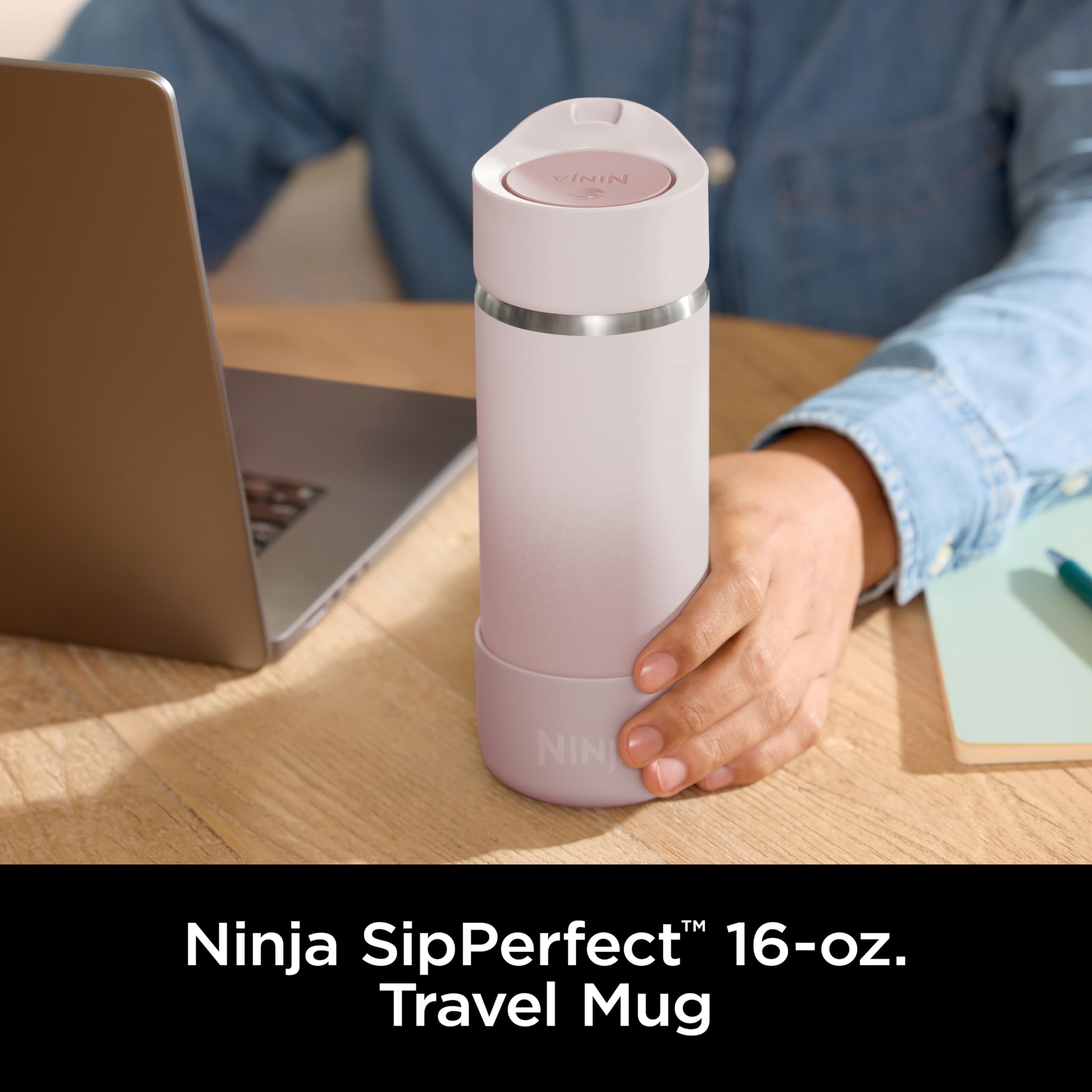 Foto 3 pulgar | Taza de Viaje Ninja Sip Perfect 473 Ml Acero Inoxidable y Cuarzo Rosa - Venta Internacional