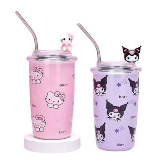 Foto 1 | Paquete 2x1 Vaso Térmico 450ml Con Popote Acero Inoxidable Diseño De Personajes De Sanrio