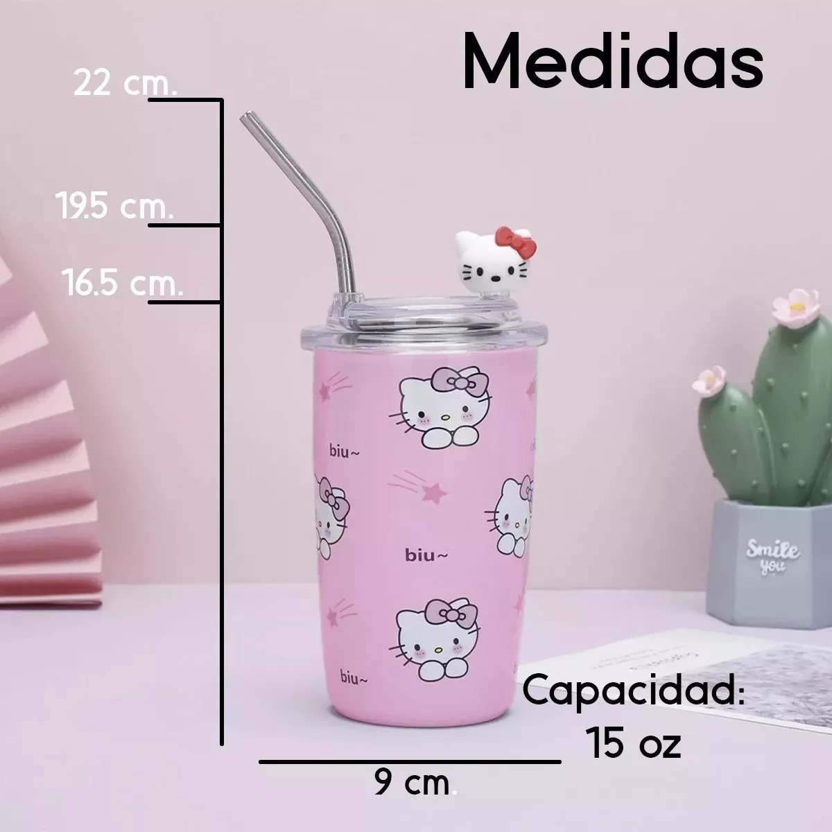 Foto 4 pulgar | Paquete 2x1 Vaso Térmico 450ml Con Popote Acero Inoxidable Diseño De Personajes De Sanrio