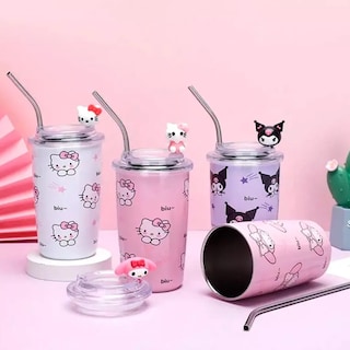 Foto 5 | Paquete 2x1 Vaso Térmico 450ml Con Popote Acero Inoxidable Diseño De Personajes De Sanrio
