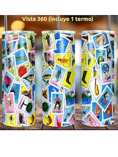 Foto 2 | Termo Skinny De Acero Popote 600ml Lotería Mexicana Mod.g94