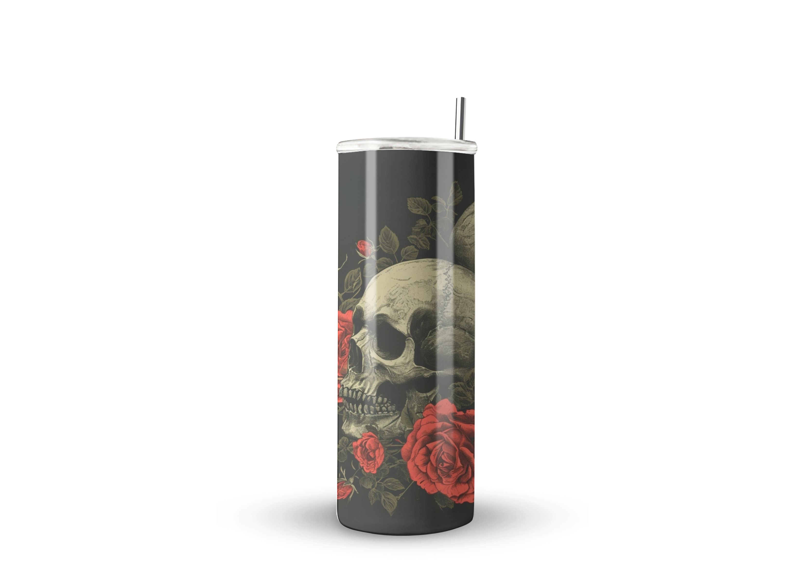 Termo Skinny De Acero Popote 600ml Calavera Mod.f90
