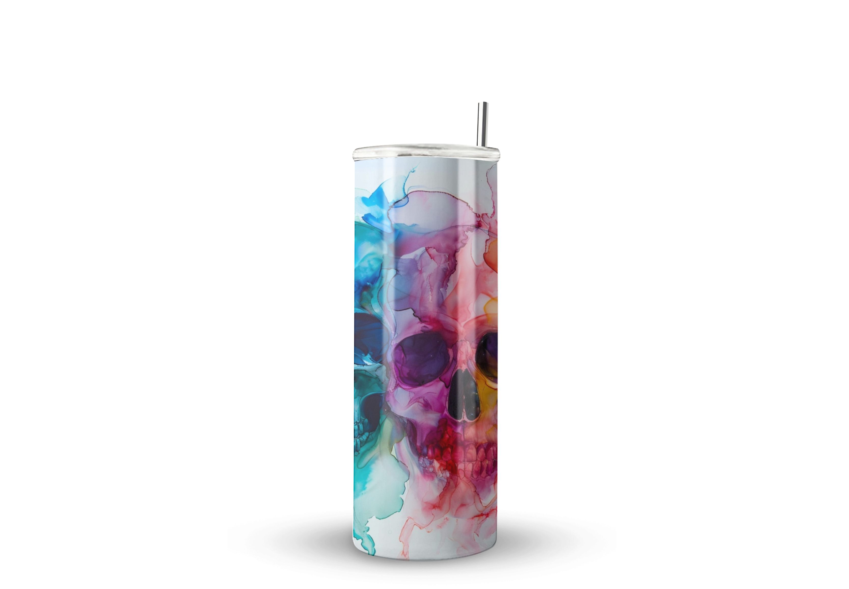 Termo Skinny De Acero Popote 600ml Calavera Mod.f81