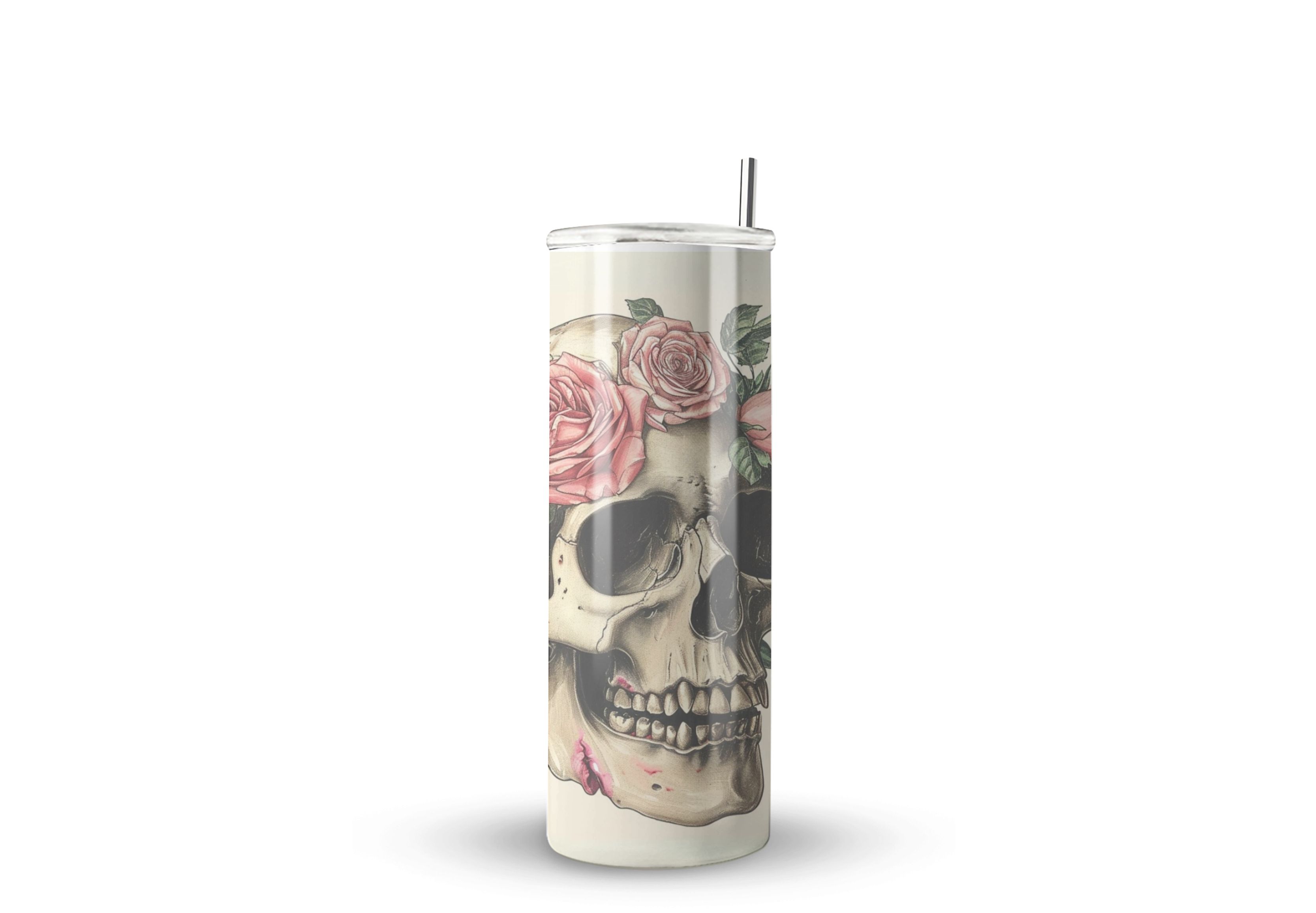 Termo Skinny De Acero Popote 600ml Calavera Mod.g10