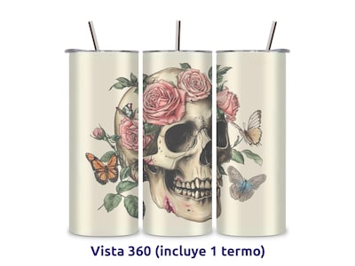 Foto 2 | Termo Skinny De Acero Popote 600ml Calavera Mod.g10