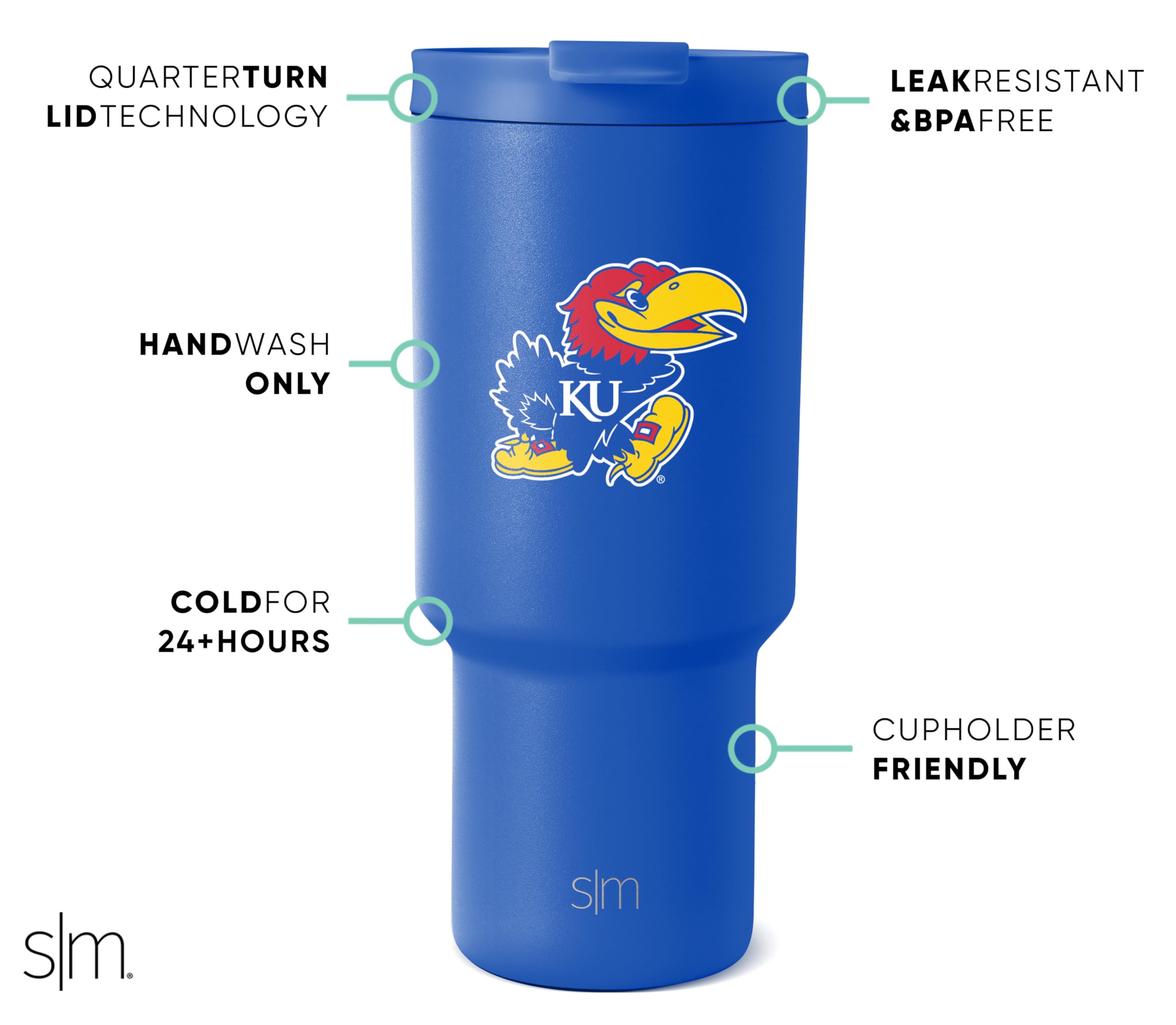 Foto 3 pulgar | Vaso Simple Modern Con Licencia Oficial De Los Kansas Jayhawks De 900 Ml - Venta Internacional.