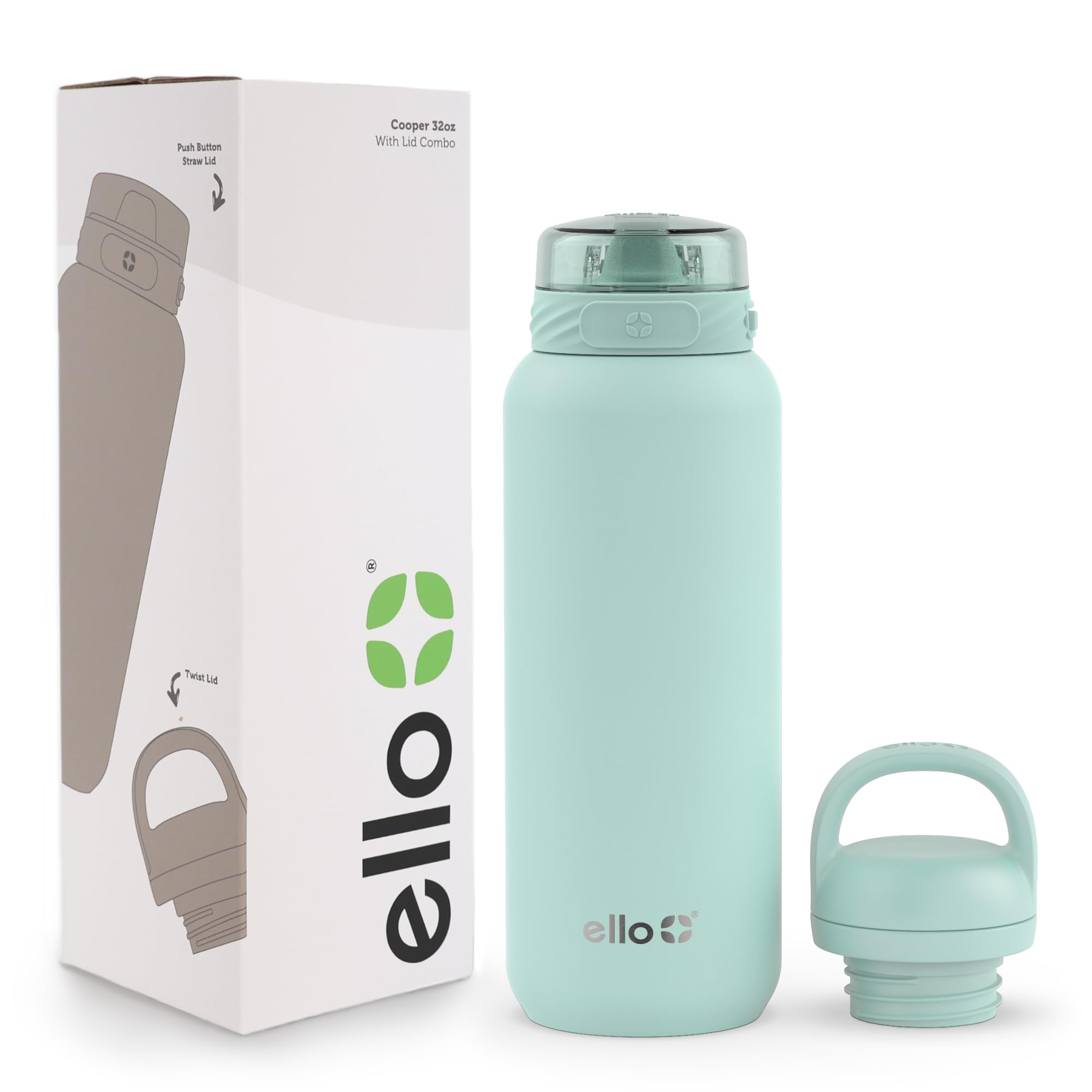 Botella De Agua Ello Cooper De Acero Inoxidable 946 Ml Con 2 Tapas - Venta Internacional.