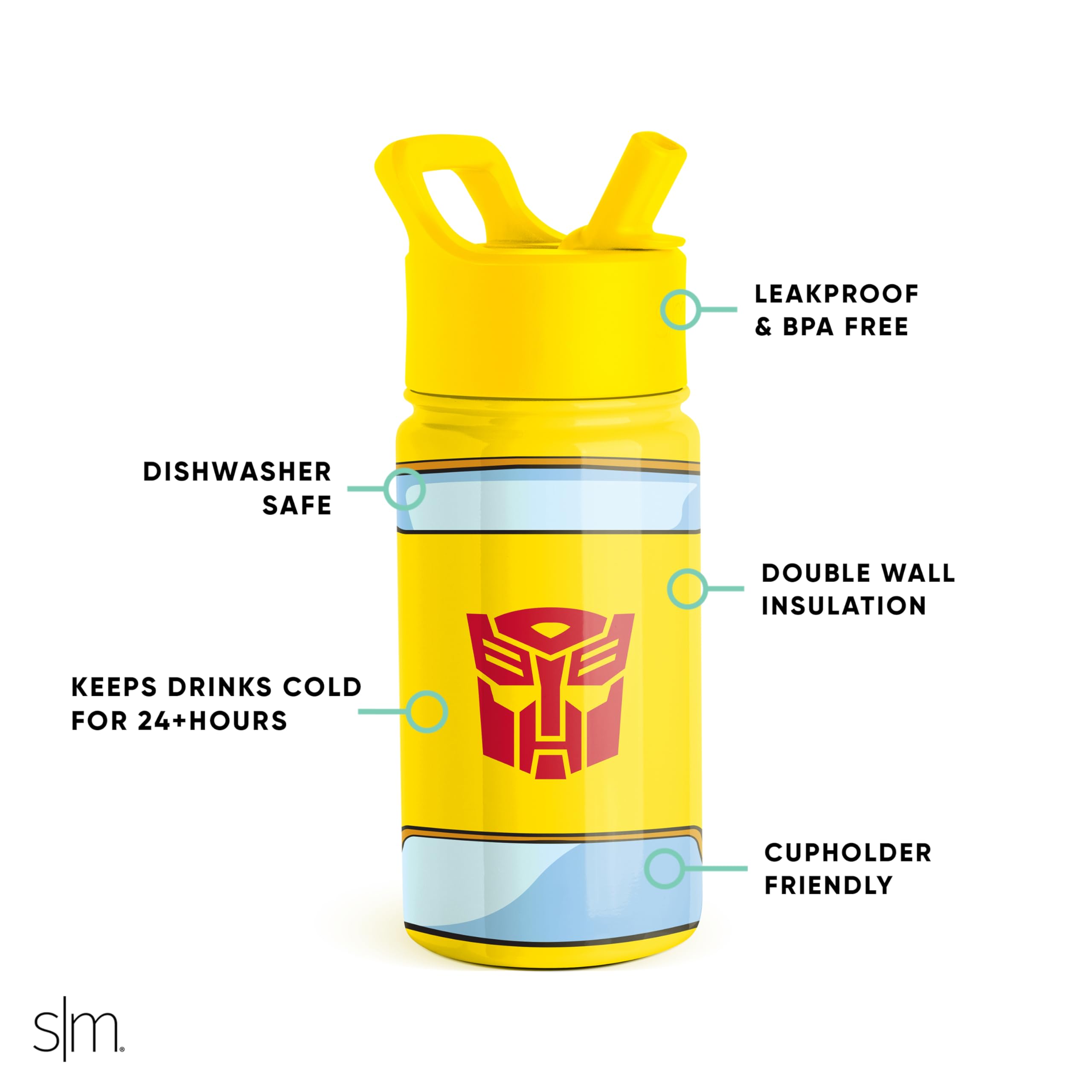 Foto 2 | Botella De Agua Simple Modern Transformers Kids 414 Ml Con Pajita - Venta Internacional.