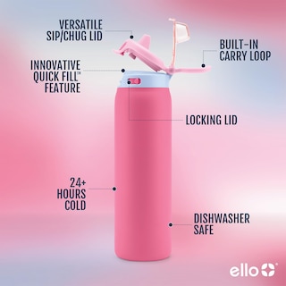 Foto 3 | Botella De Agua Ello Pop & Fill De Acero Inoxidable, 946 Ml, Color Cereza - Venta Internacional.