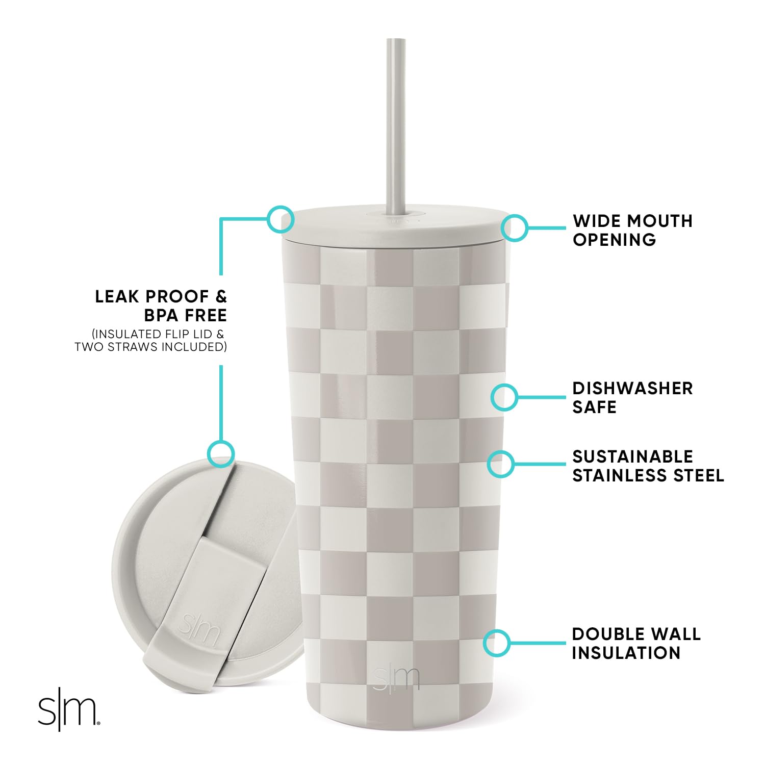 Foto 3 pulgar | Vaso Aislante Simple Modern Checkmate De Acero Inoxidable De 590 Ml - Venta Internacional.