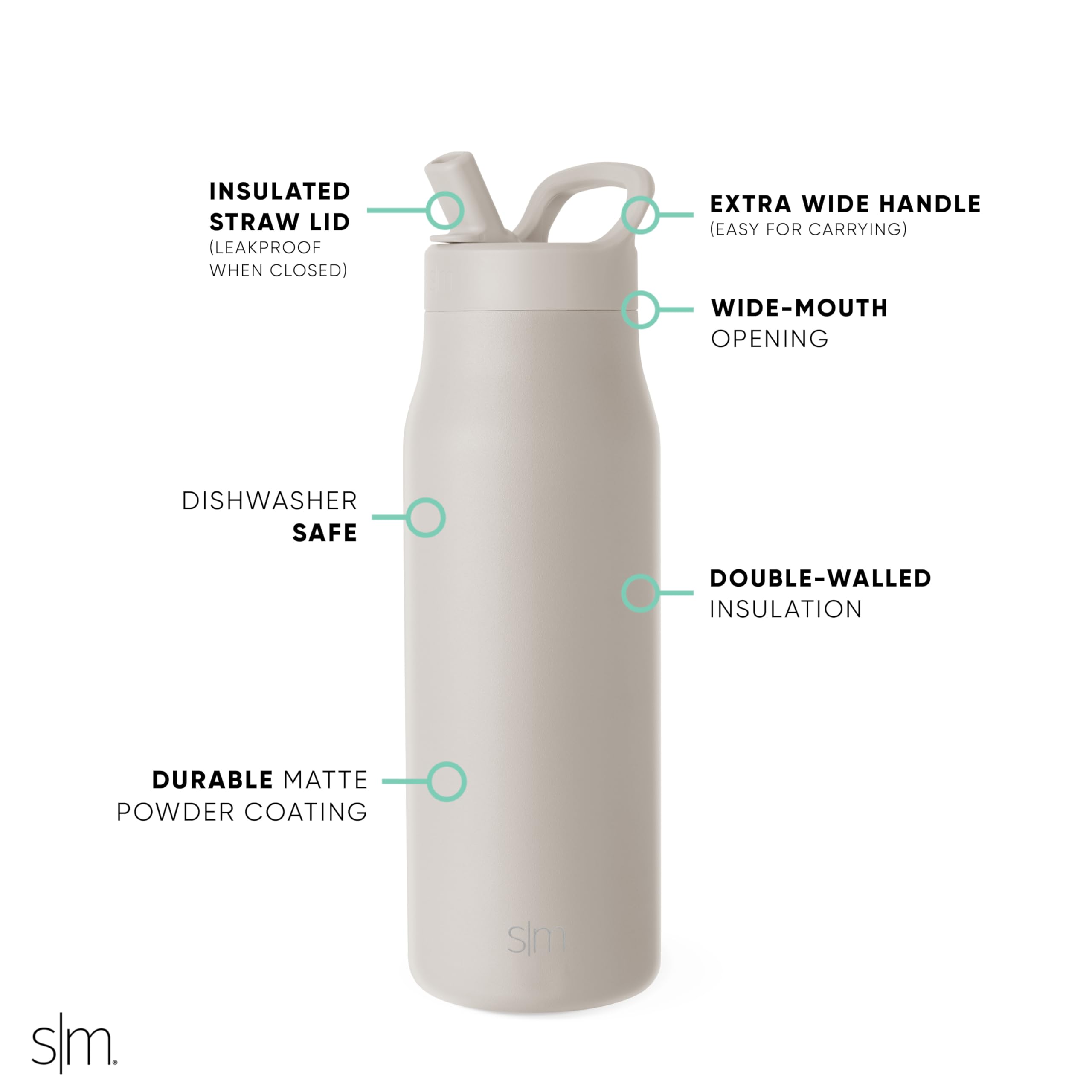 Foto 4 pulgar | Botella De Agua Simple Modern Mesa De 1 Litro Con Tapa De Pajita, Almendra Y Abedul - Venta Internacional.